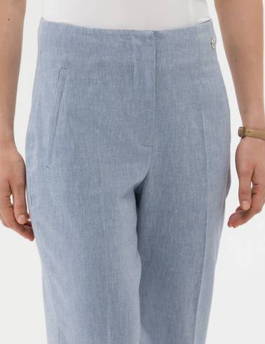 Mavi Keten Karışımlı Kumaş Pantolon