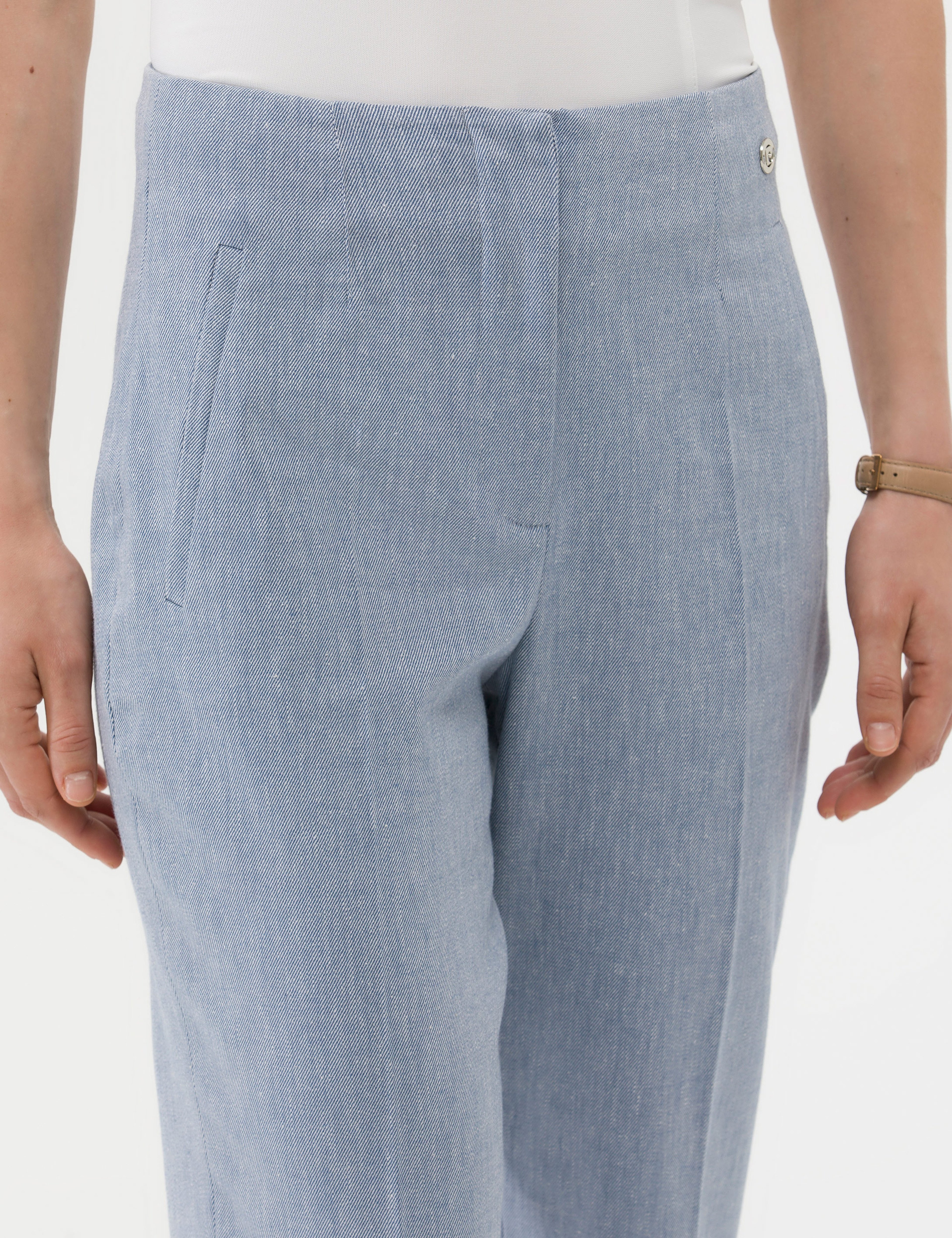 Mavi Keten Karışımlı Kumaş Pantolon - Image 6