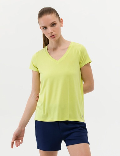 Yeşil Comfort Fit V Yaka Basic Tişört