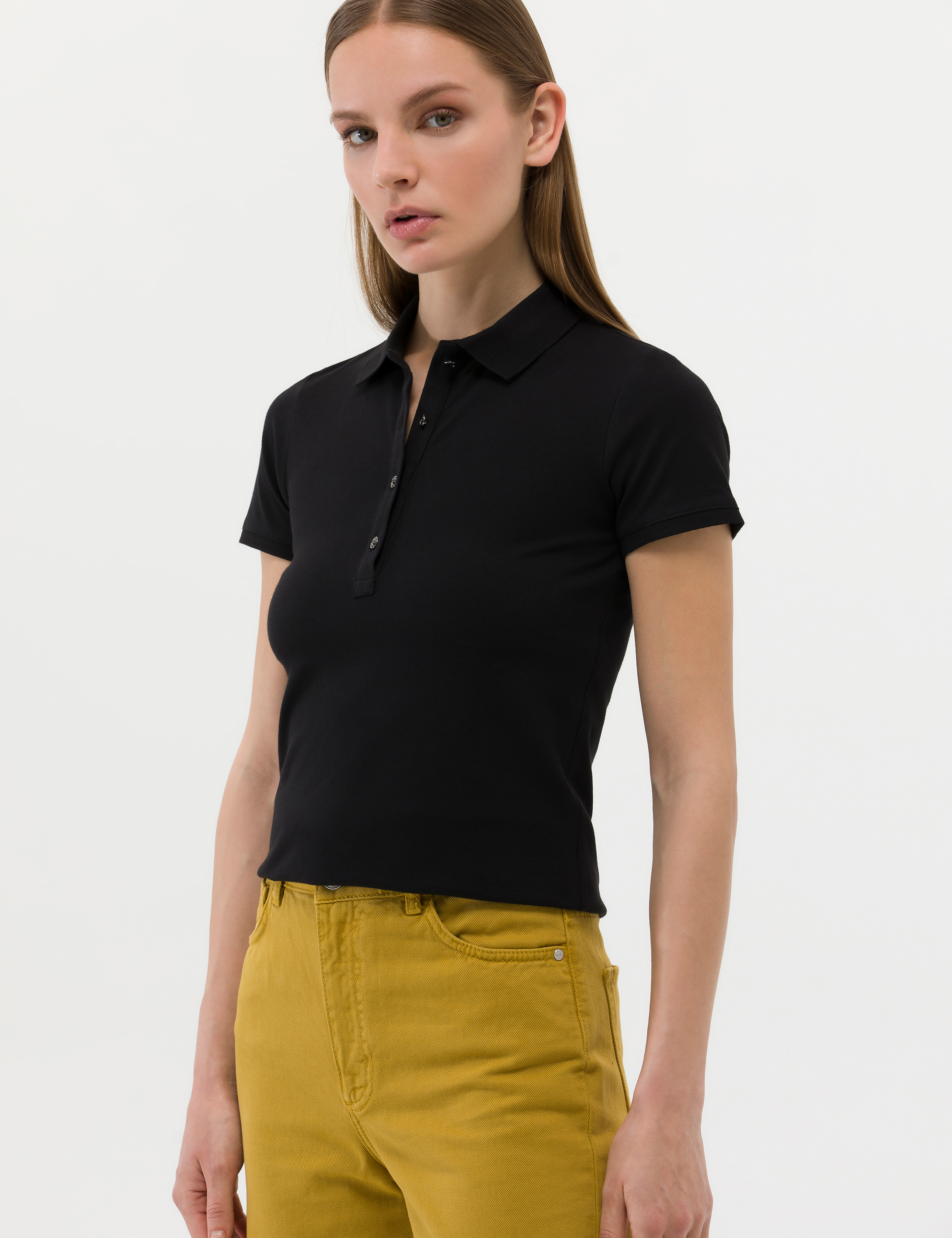 Siyah Slim Fit Polo Yaka Basic Tişört - Image 2