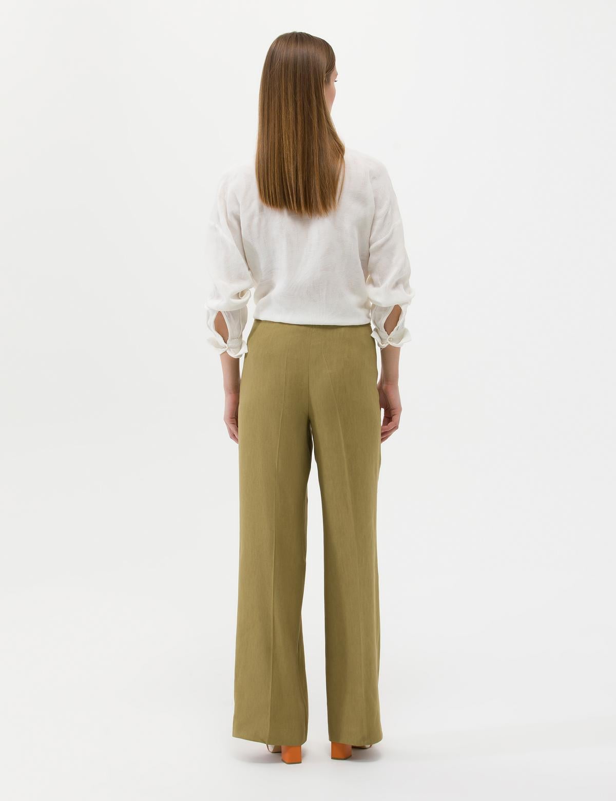 Yeşil Keten Karışımlı Kumaş Pantolon - 50273319002