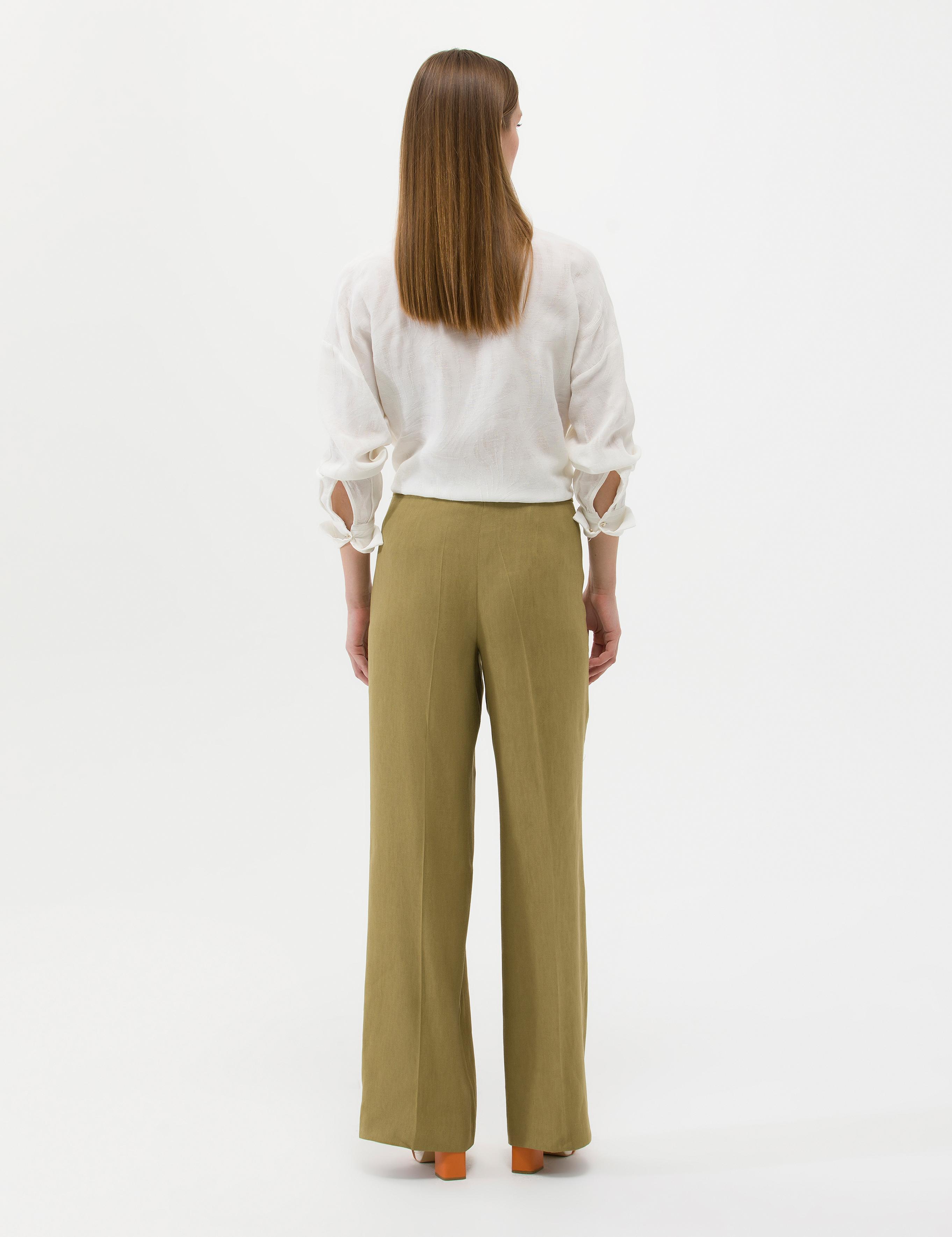 Yeşil Keten Karışımlı Kumaş Pantolon