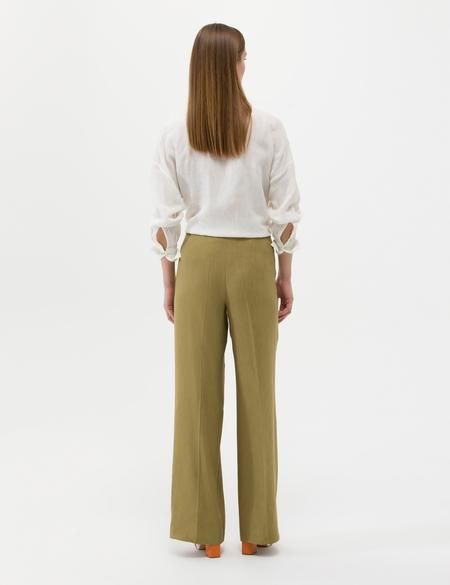 Yeşil Keten Karışımlı Kumaş Pantolon - 50273319002