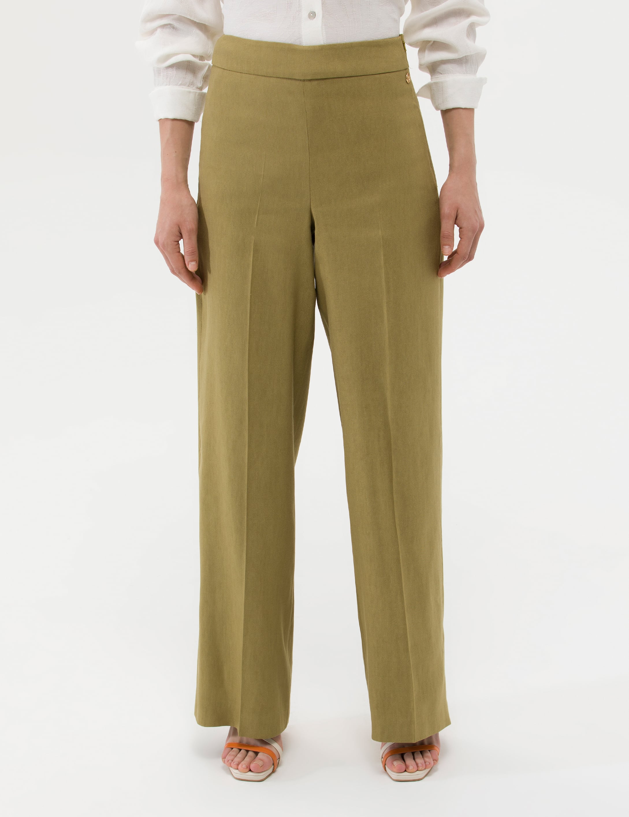 Yeşil Keten Karışımlı Kumaş Pantolon - Image 2