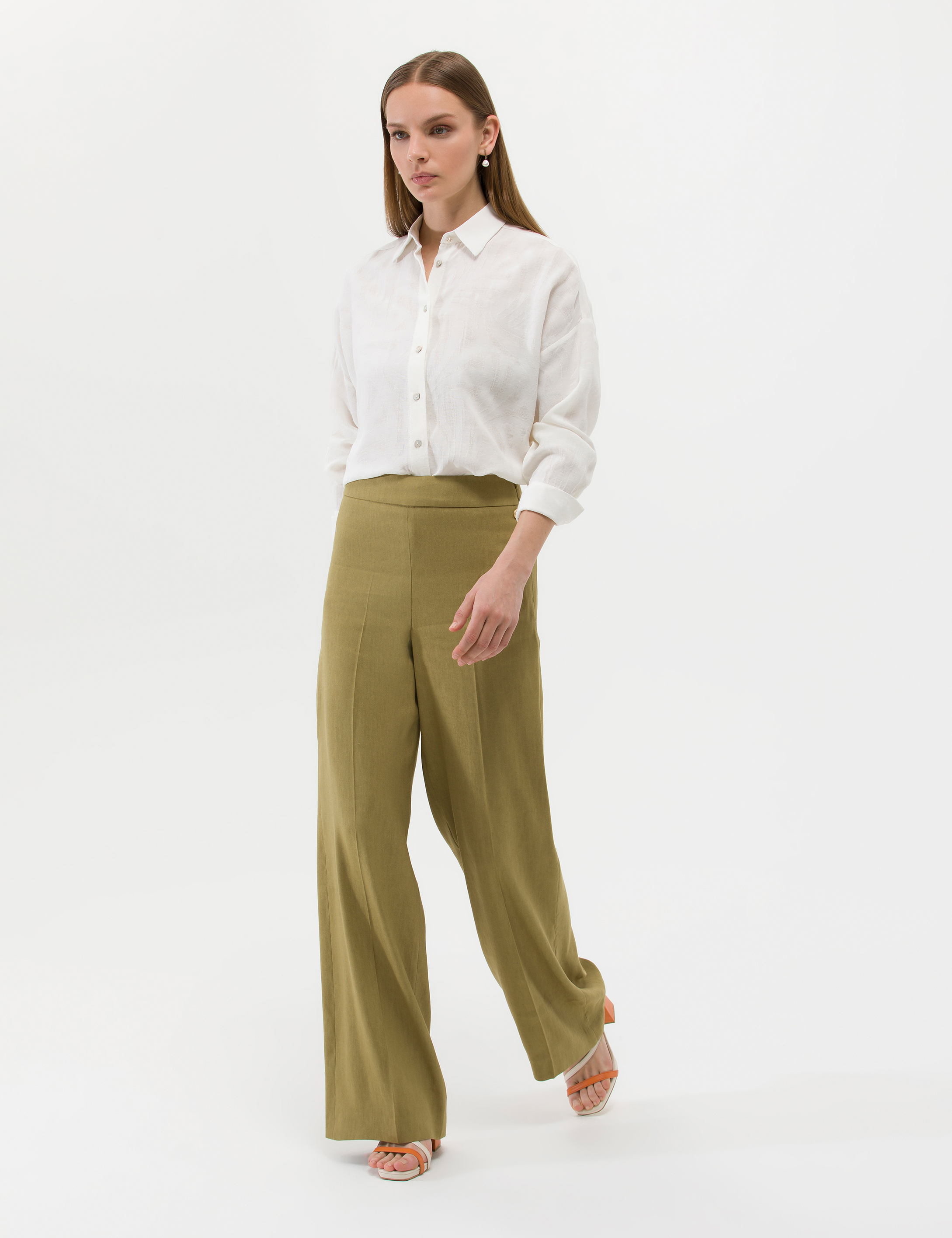 Yeşil Keten Karışımlı Kumaş Pantolon - Image 3