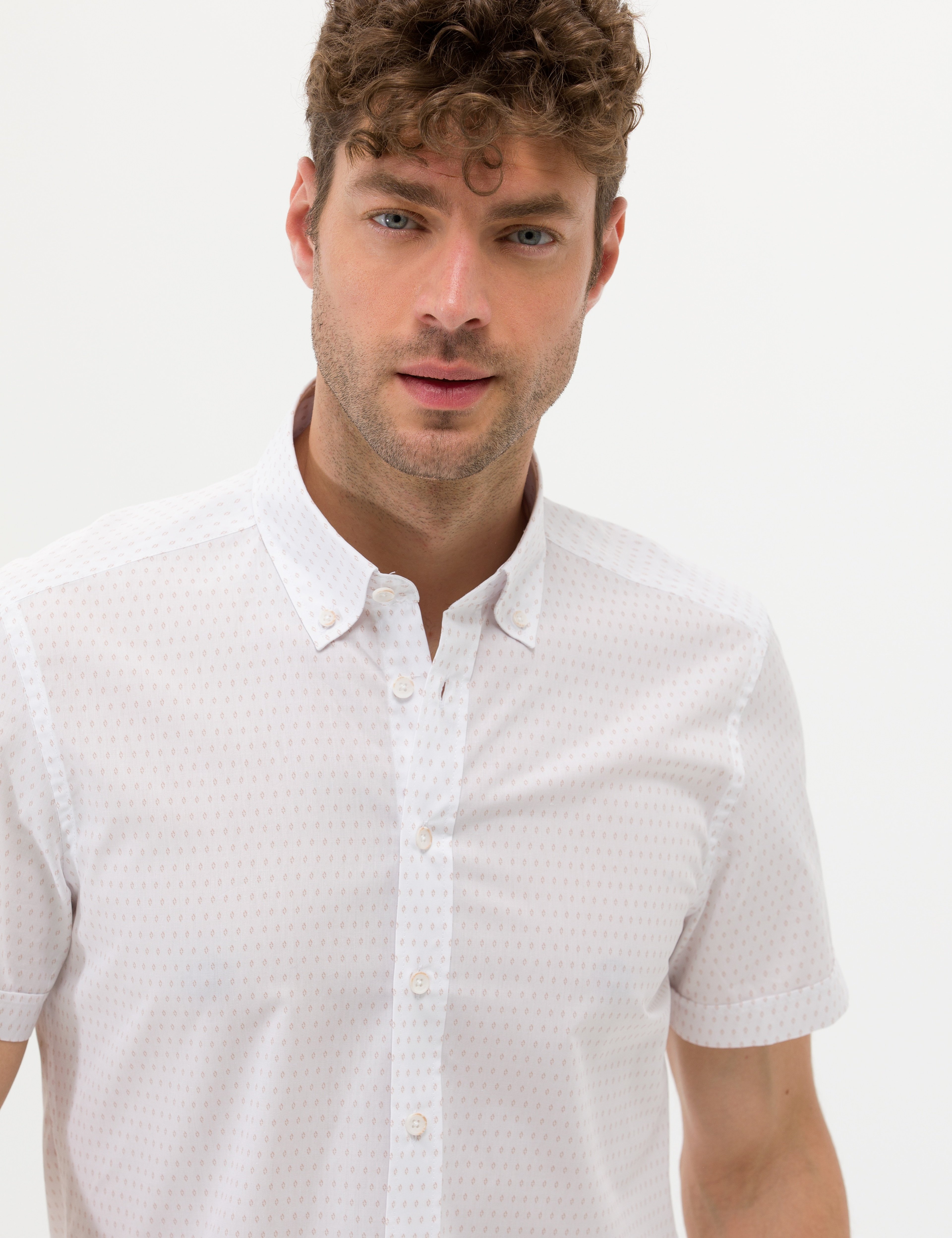Bej Slim Fit Kısa Kollu Gömlek - Image 1