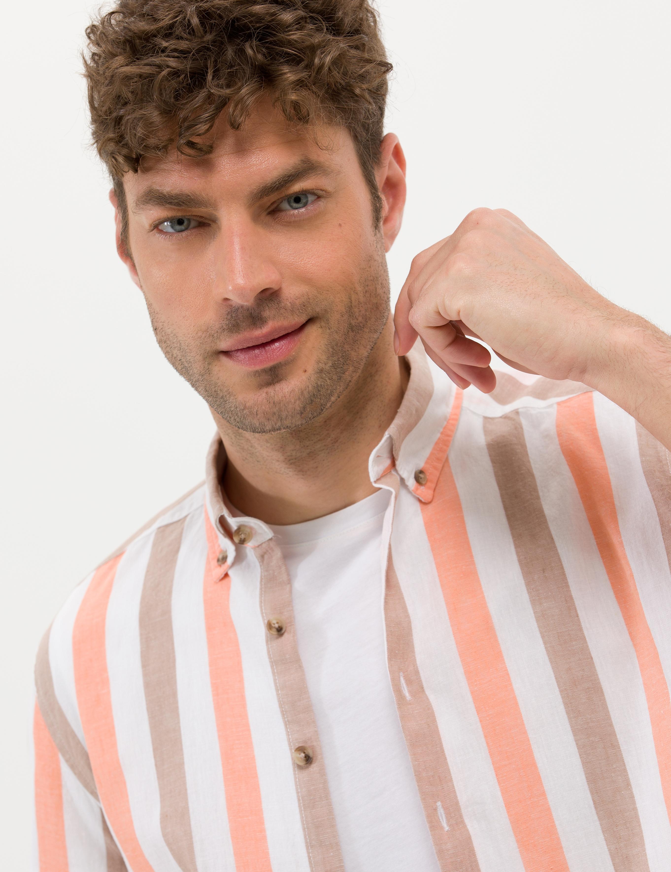 Pembe Keten Karışımlı Regular Fit Uzun Kollu Gömlek