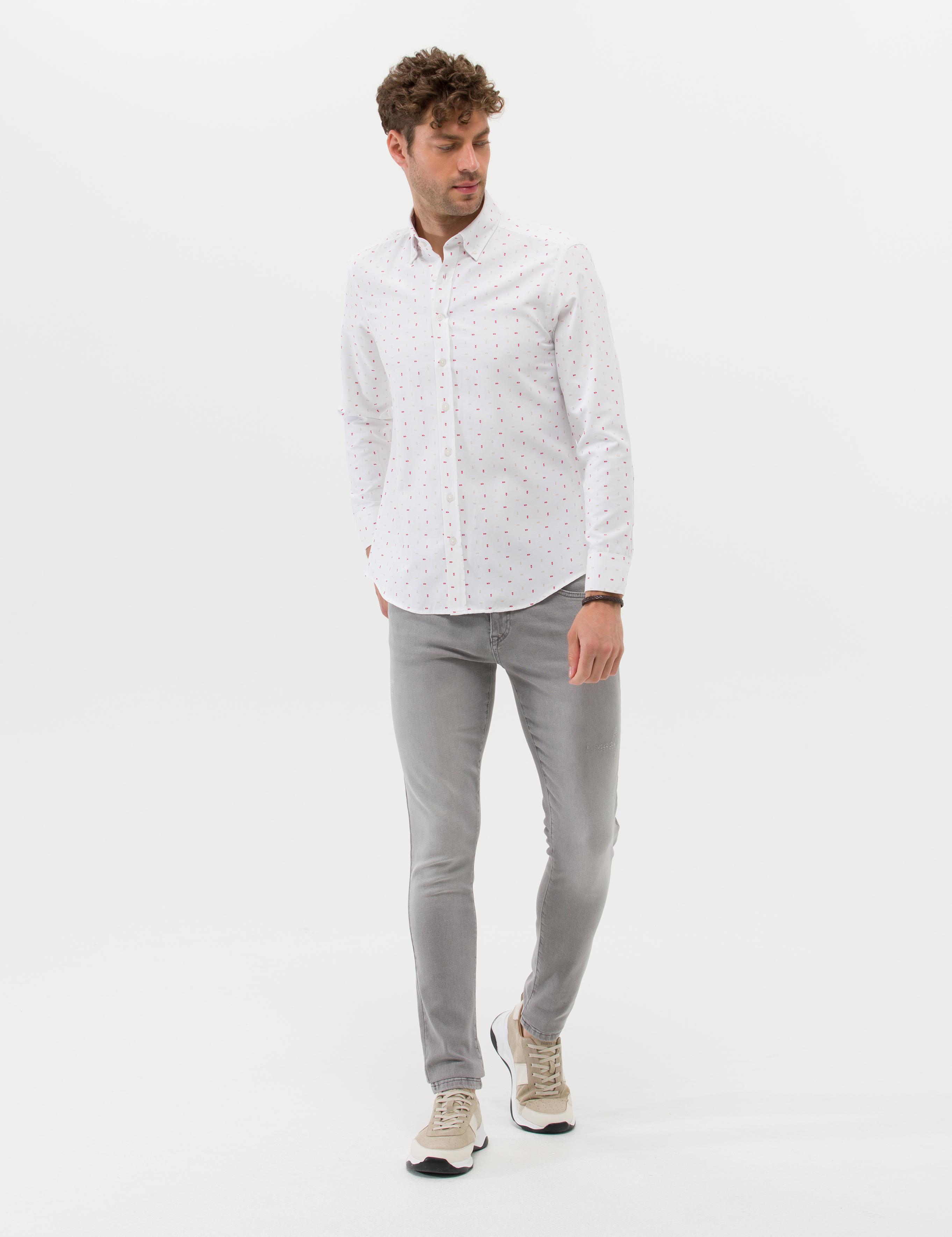 Kırmızı Slim Fit Uzun Kollu Gömlek