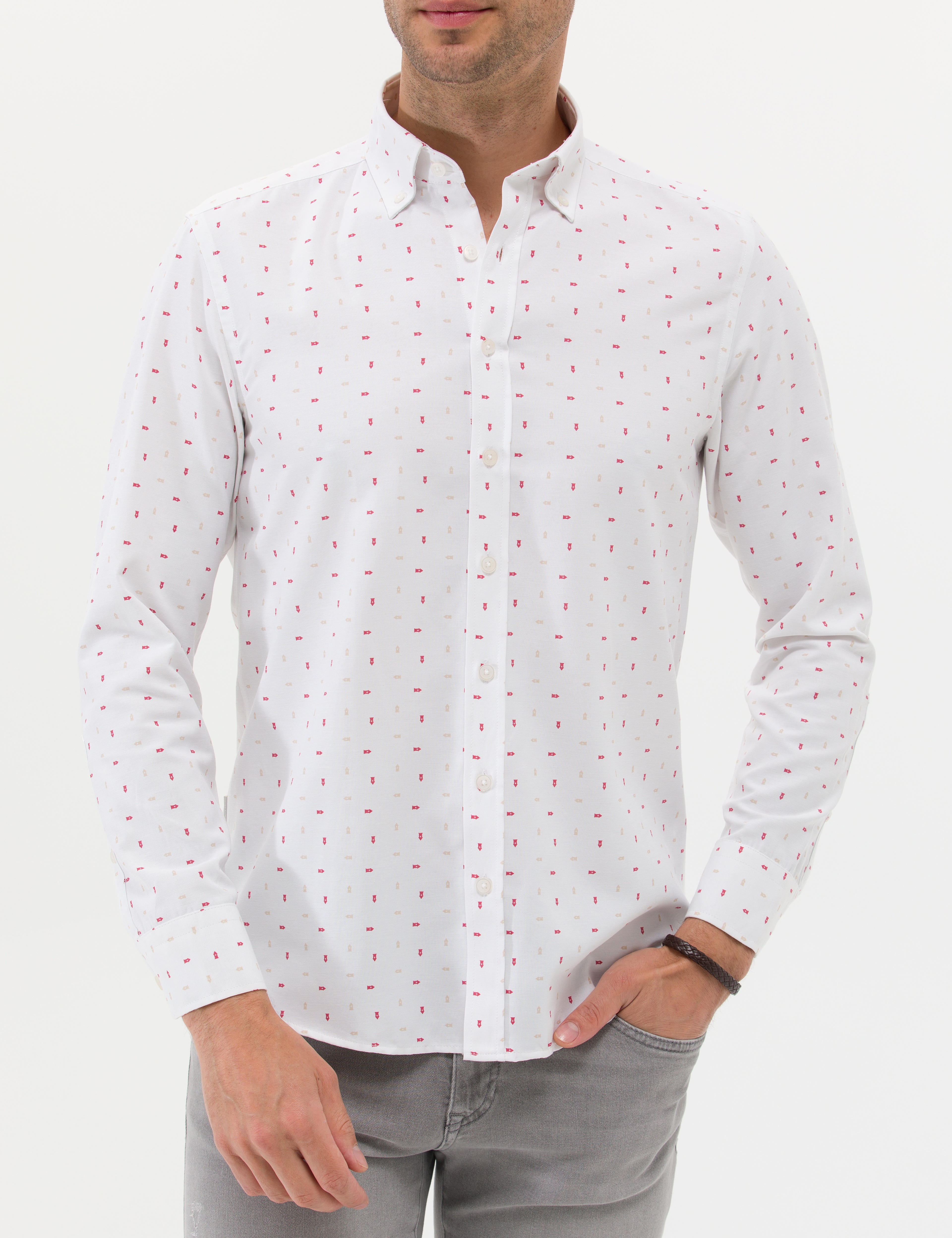Kırmızı Slim Fit Uzun Kollu Gömlek - Image 6