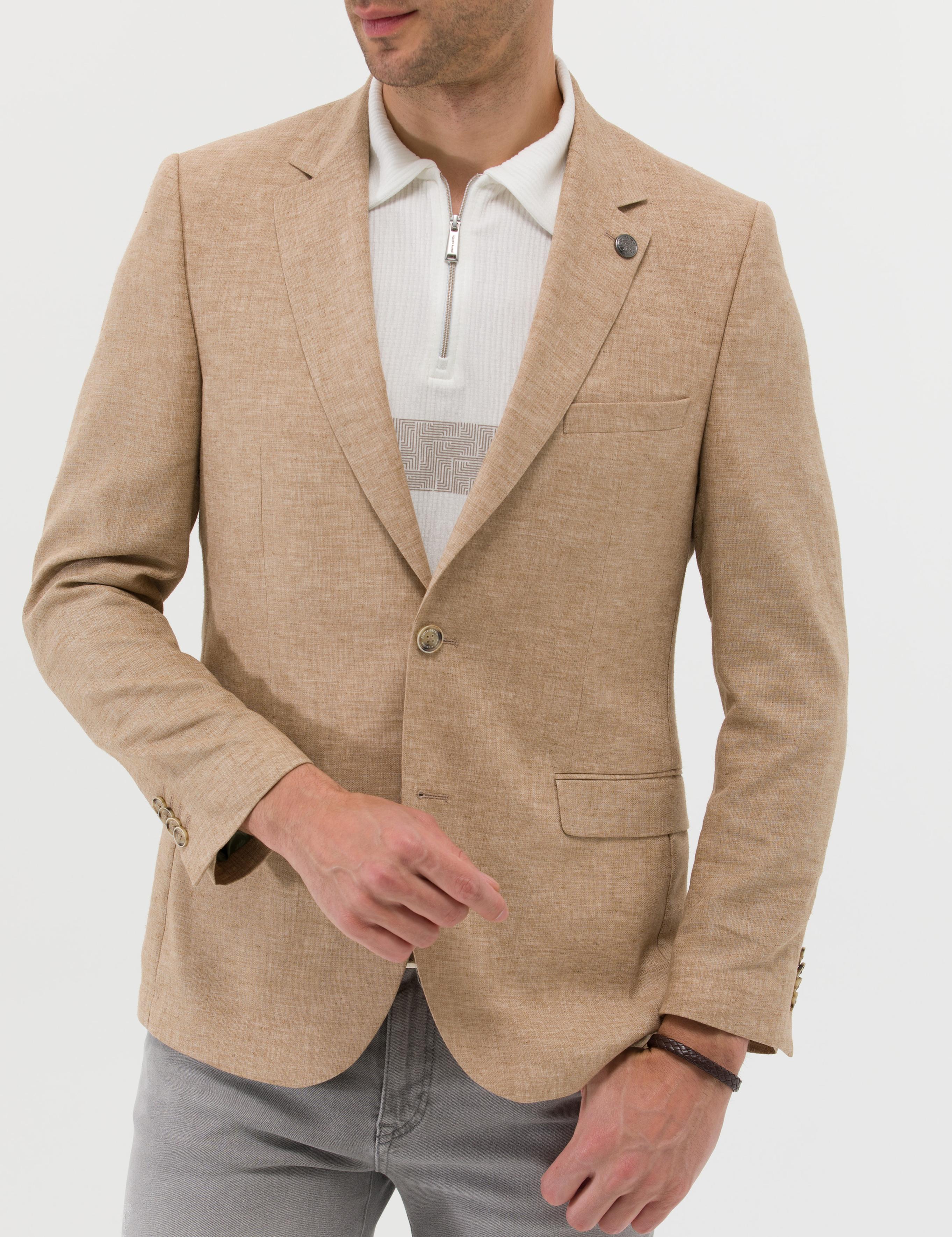 Camel Ekstra Slim Fit Keten Karışımlı Blazer Ceket