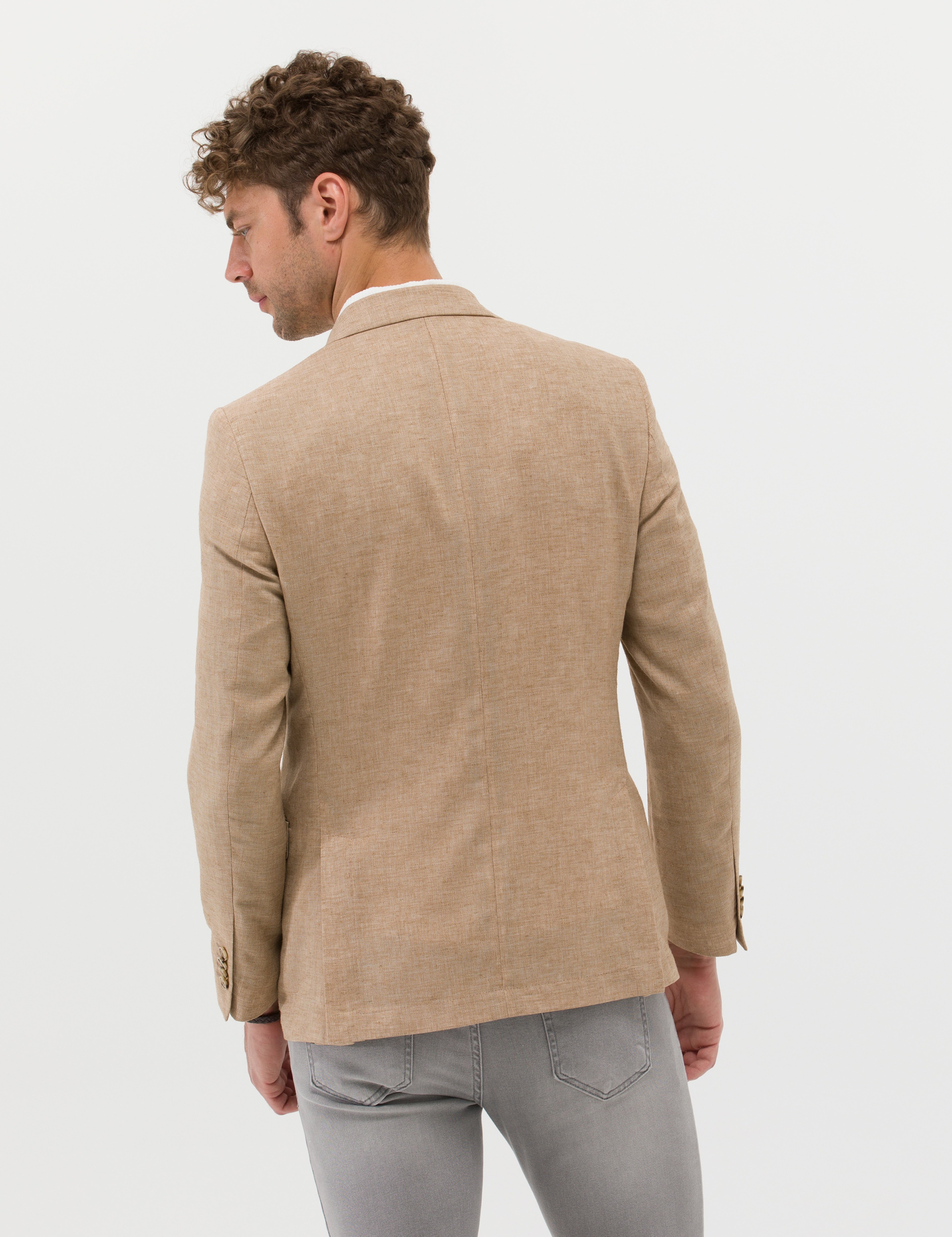 Camel Ekstra Slim Fit Keten Karışımlı Blazer Ceket - Image 5