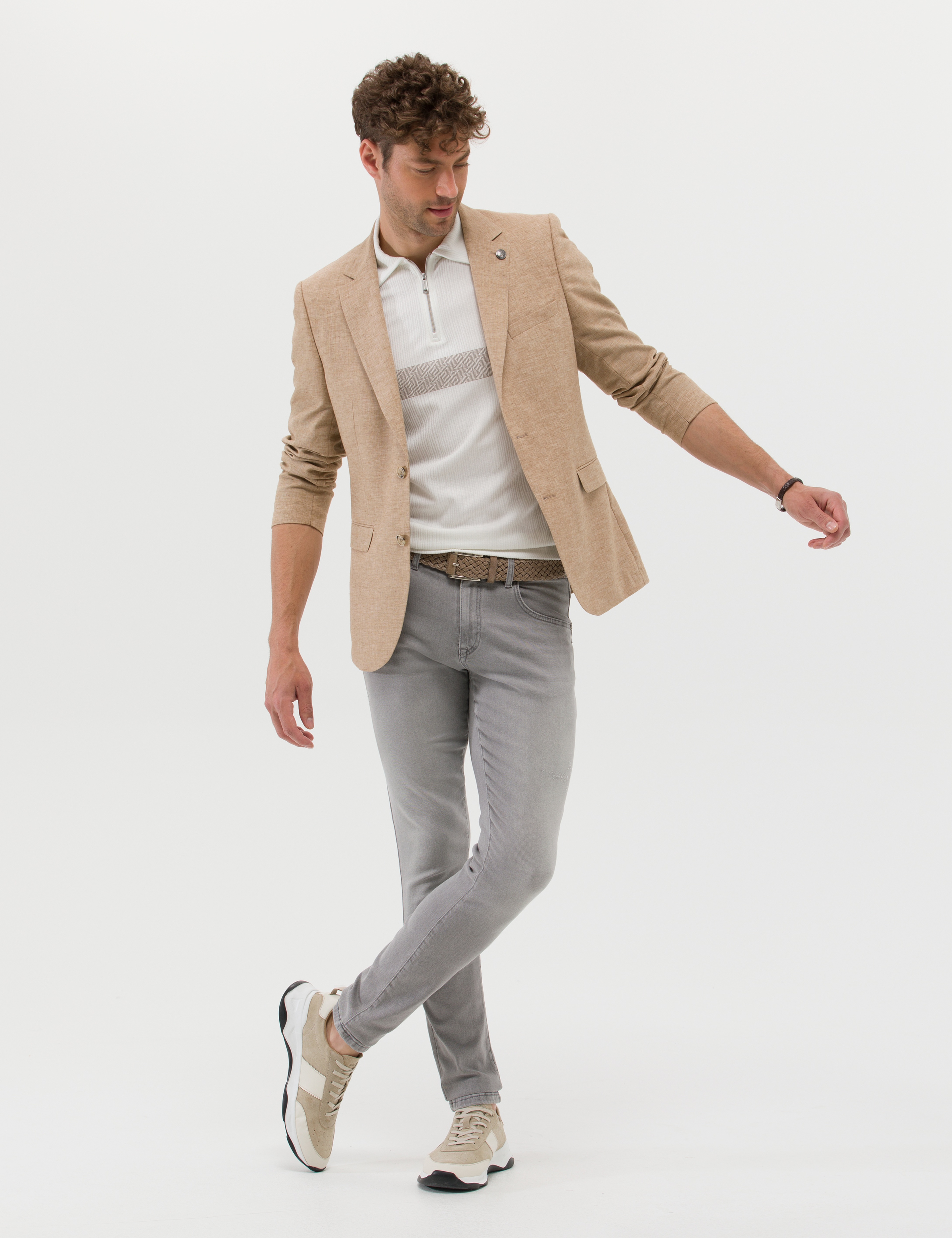 Camel Ekstra Slim Fit Keten Karışımlı Blazer Ceket - Image 4