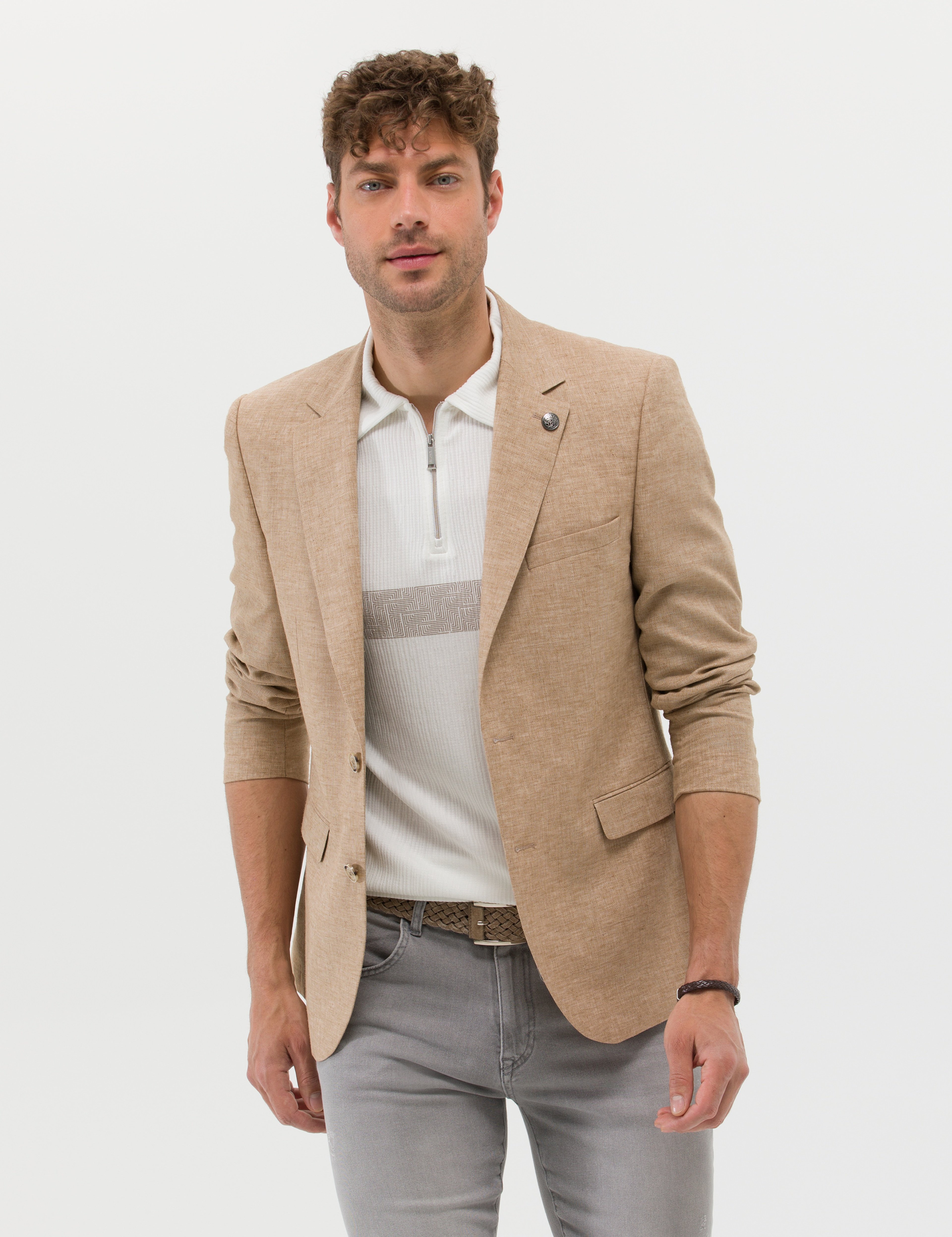 Camel Ekstra Slim Fit Keten Karışımlı Blazer Ceket - Image 1