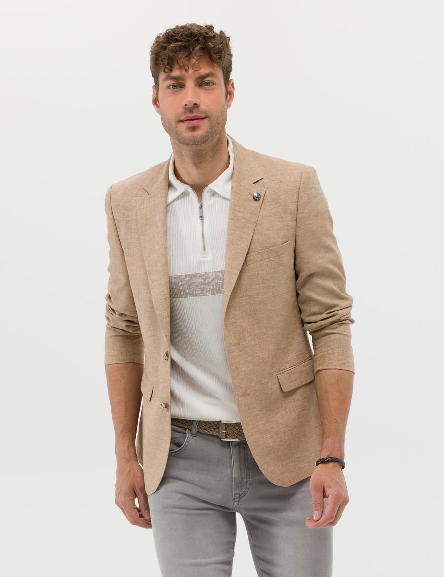 Camel Ekstra Slim Fit Keten Karışımlı Blazer Ceket