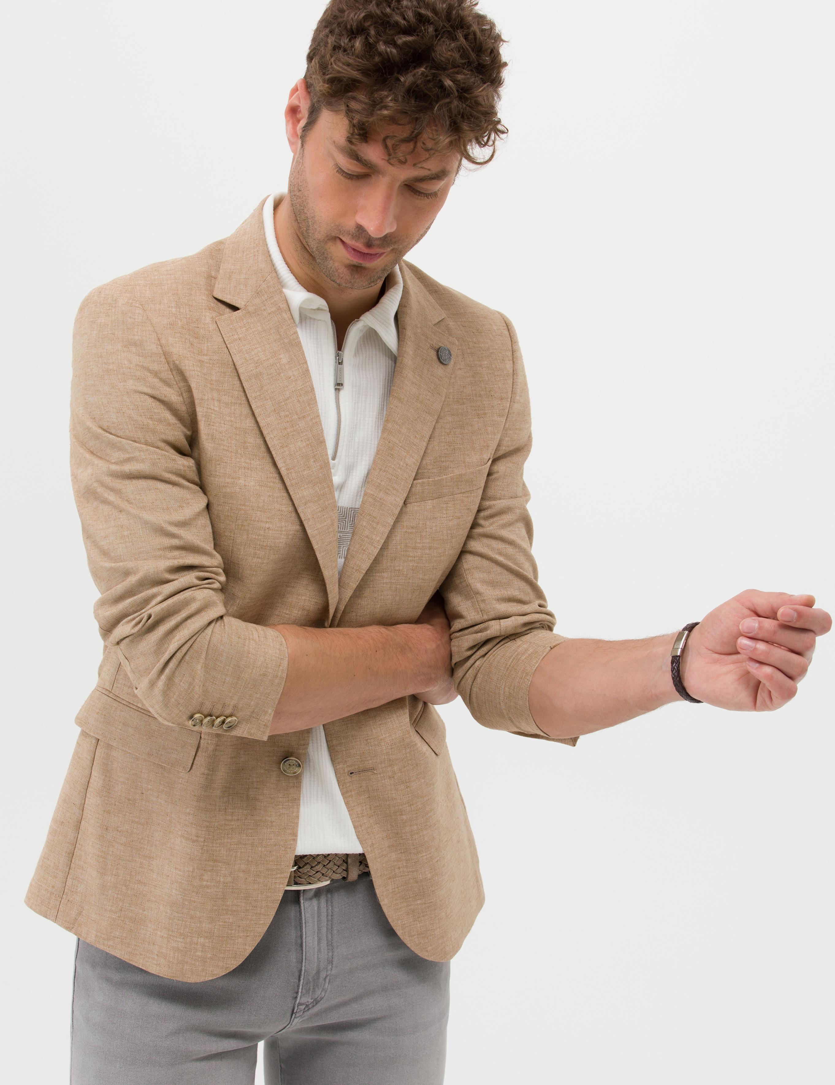 Camel Ekstra Slim Fit Keten Karışımlı Blazer Ceket