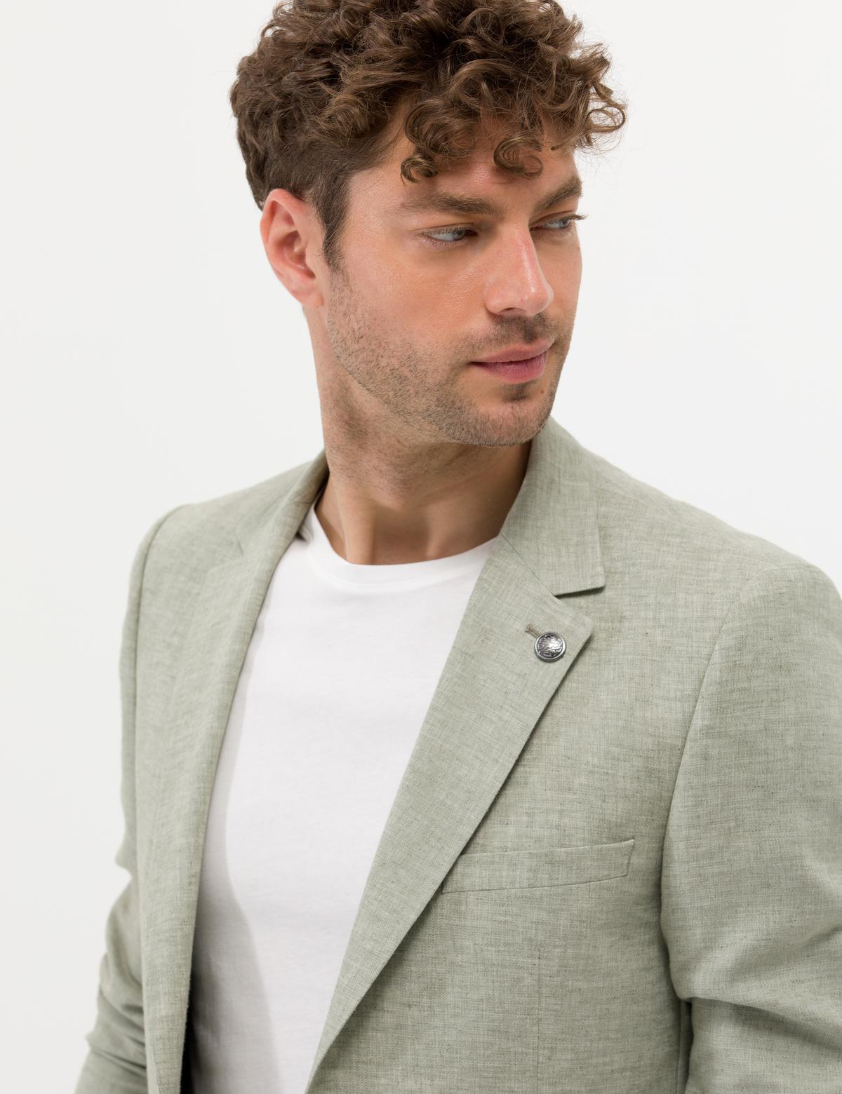 Açık Yeşil Ekstra Slim Fit Keten Karışımlı Blazer Ceket - 50264619125