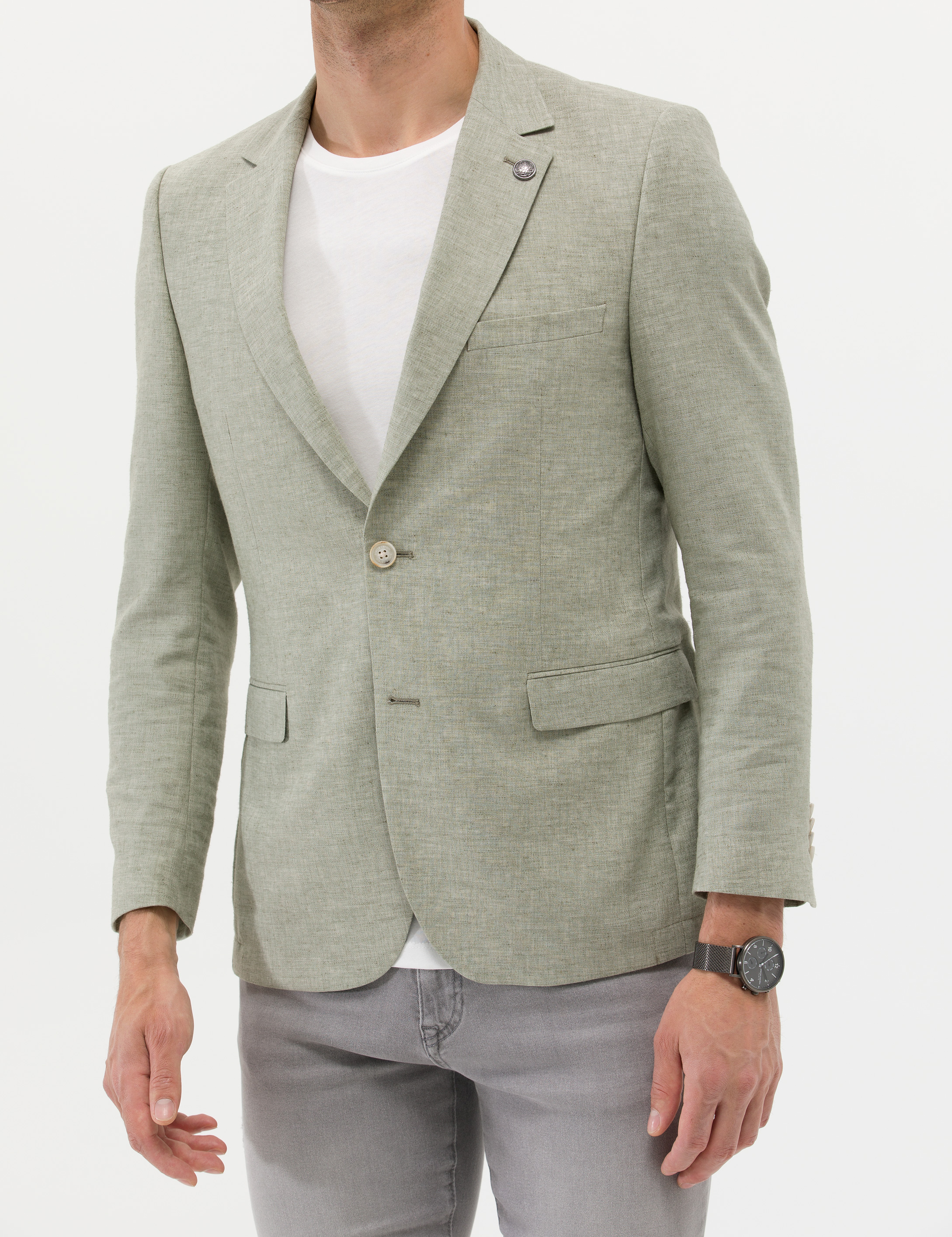 Pierre Cardin Açık Yeşil Ekstra Slim Fit Keten Karışımlı Blazer Ceket görsel 6