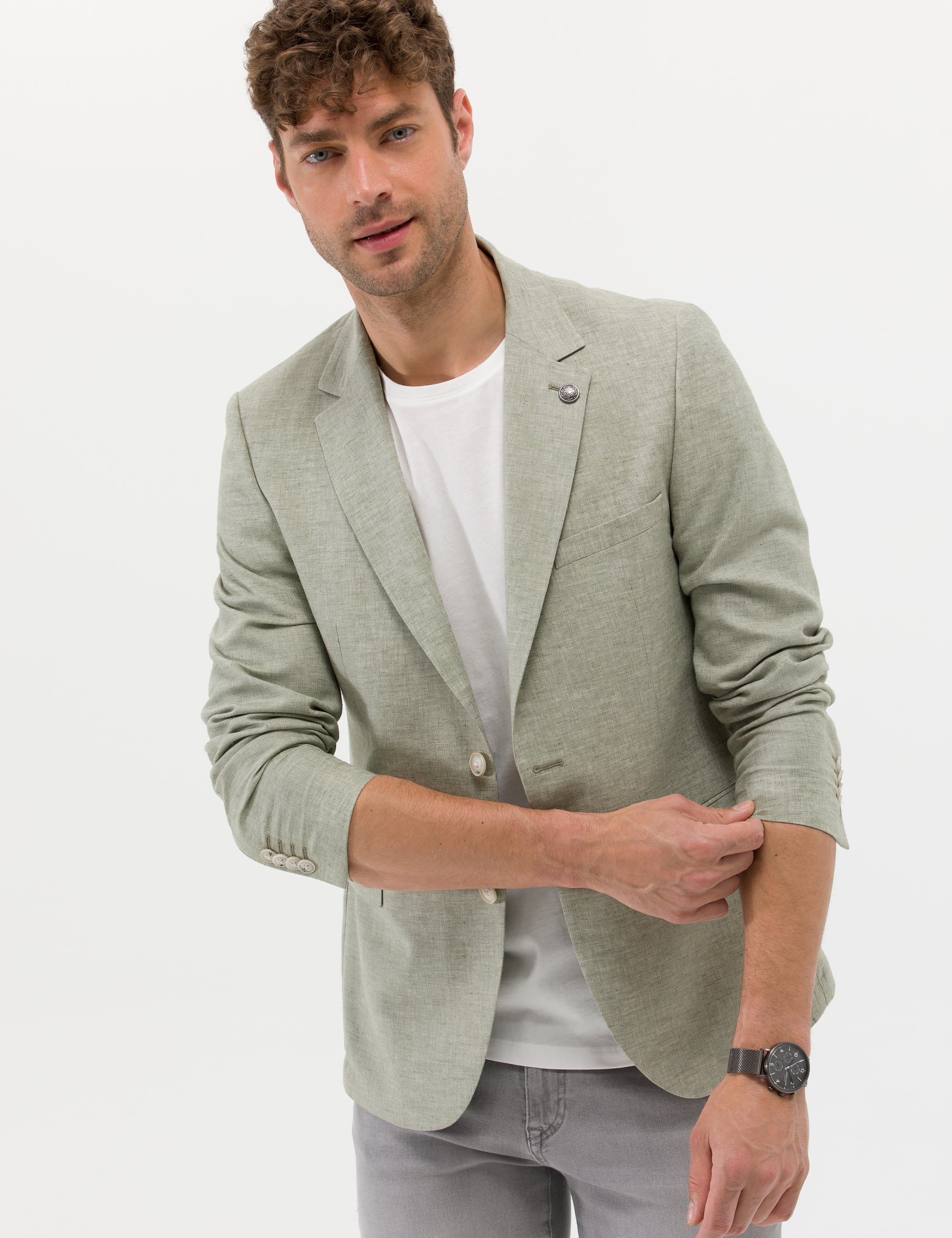 Pierre Cardin Açık Yeşil Ekstra Slim Fit Keten Karışımlı Blazer Ceket görsel 2