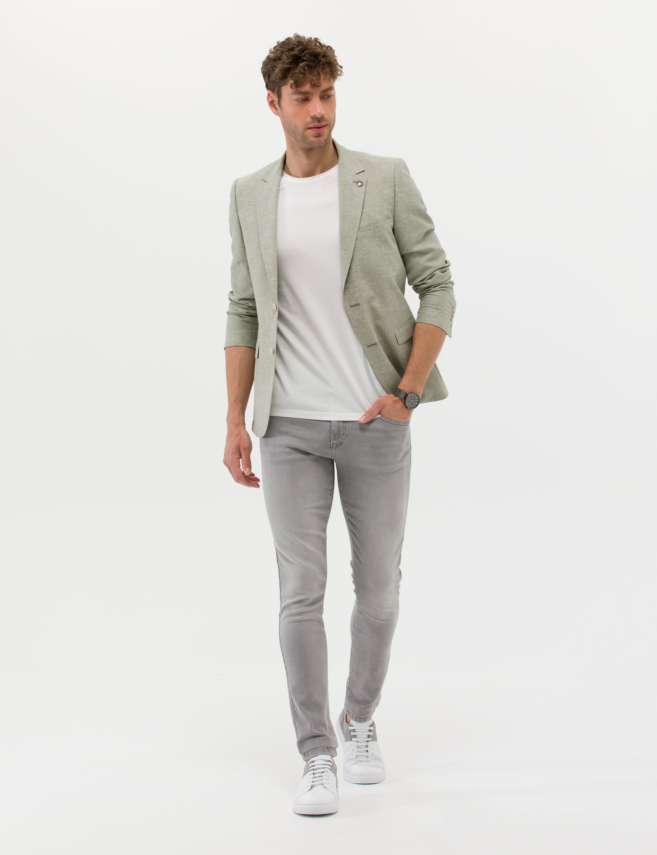 Pierre Cardin Açık Yeşil Ekstra Slim Fit Keten Karışımlı Blazer Ceket görsel 4
