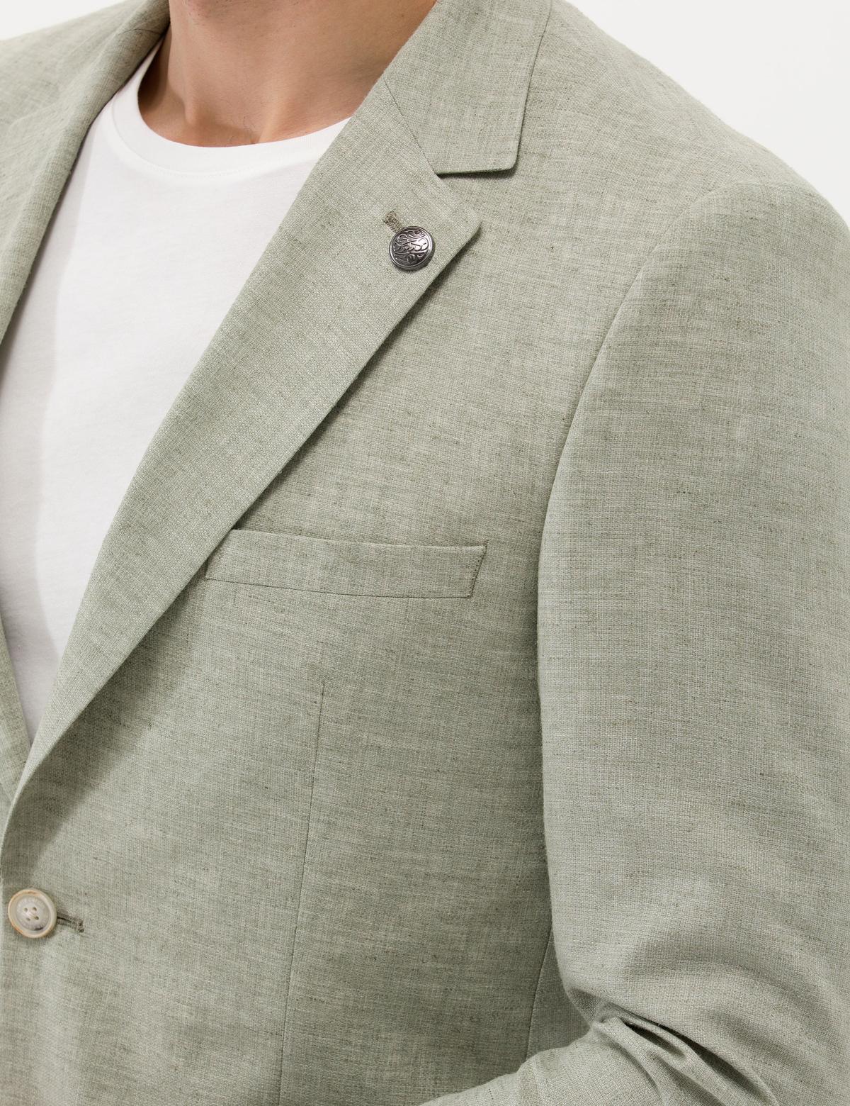 Açık Yeşil Ekstra Slim Fit Keten Karışımlı Blazer Ceket - 50264619125