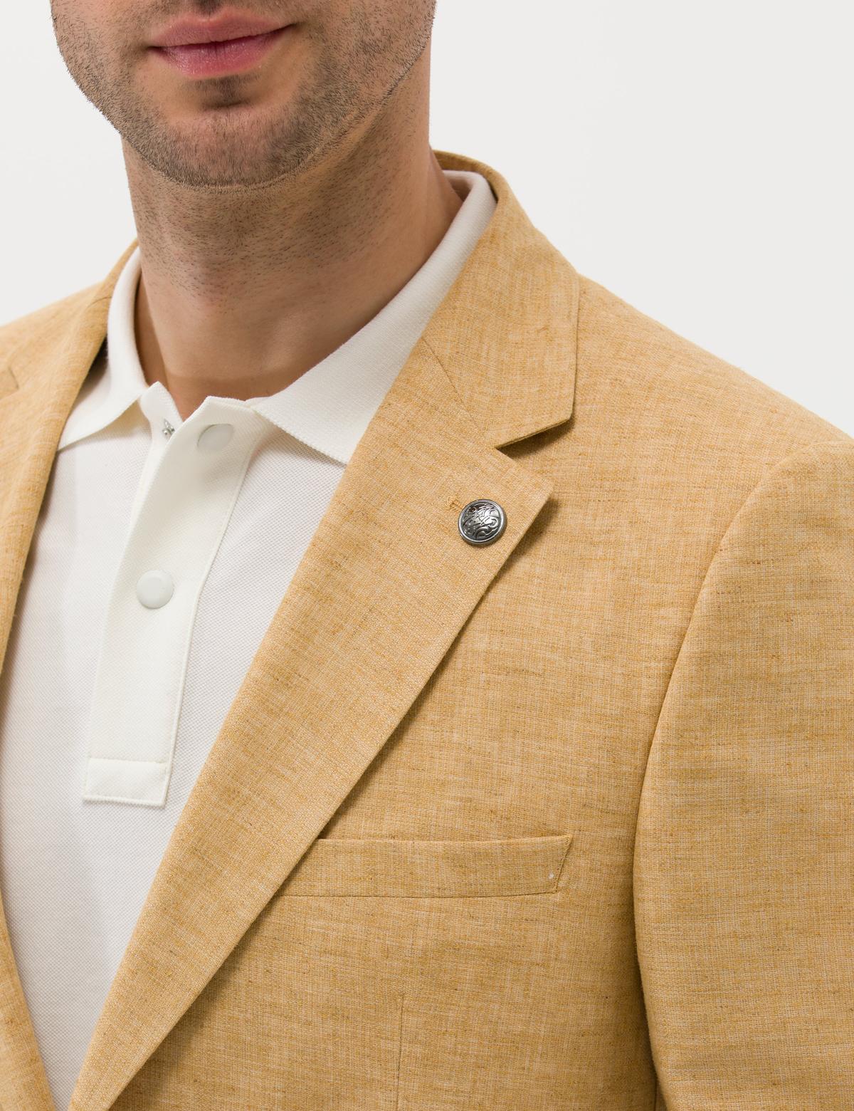 Sarı Ekstra Slim Fit Keten Karışımlı Blazer Ceket - 50264619200