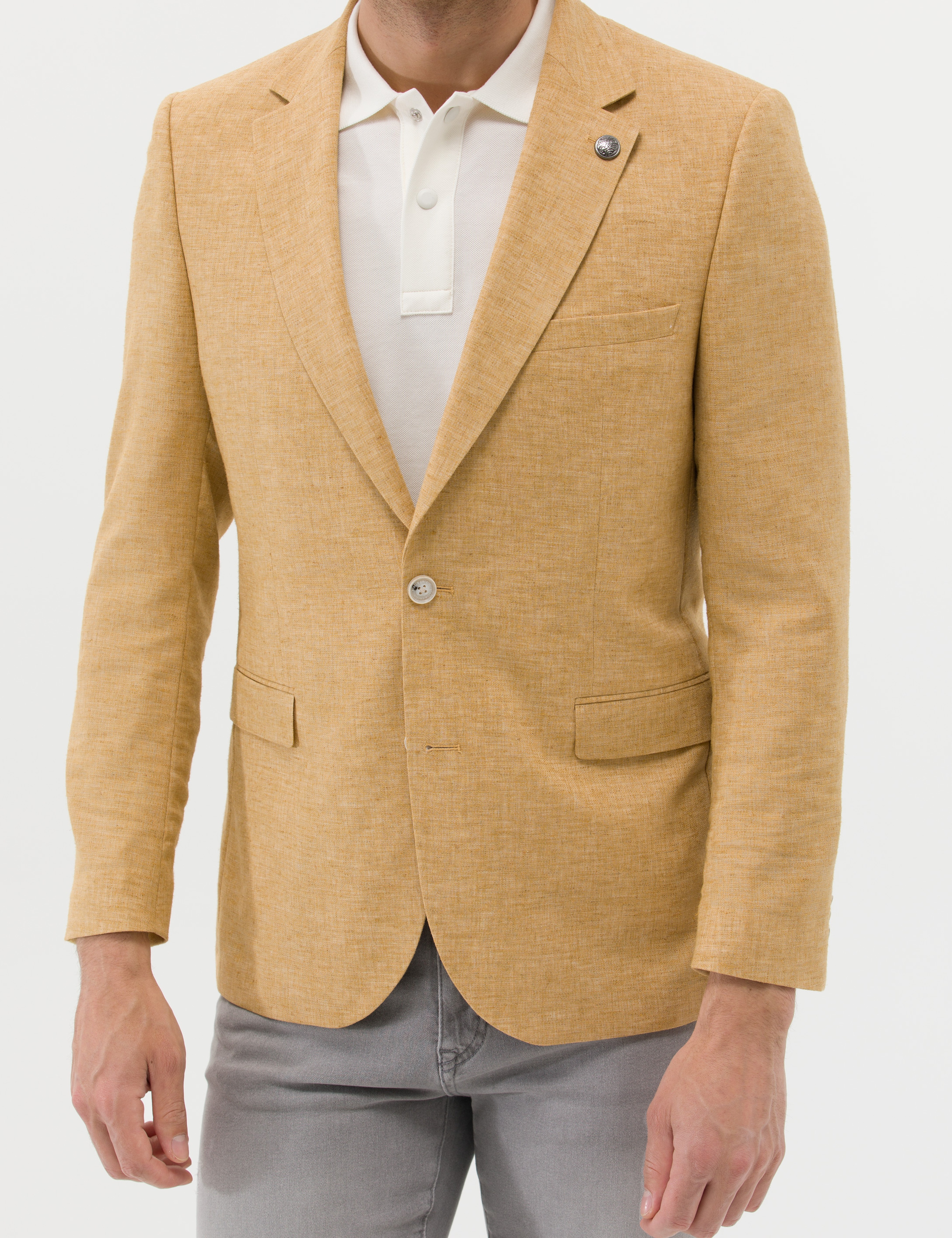 Sarı Ekstra Slim Fit Keten Karışımlı Blazer Ceket - Image 6