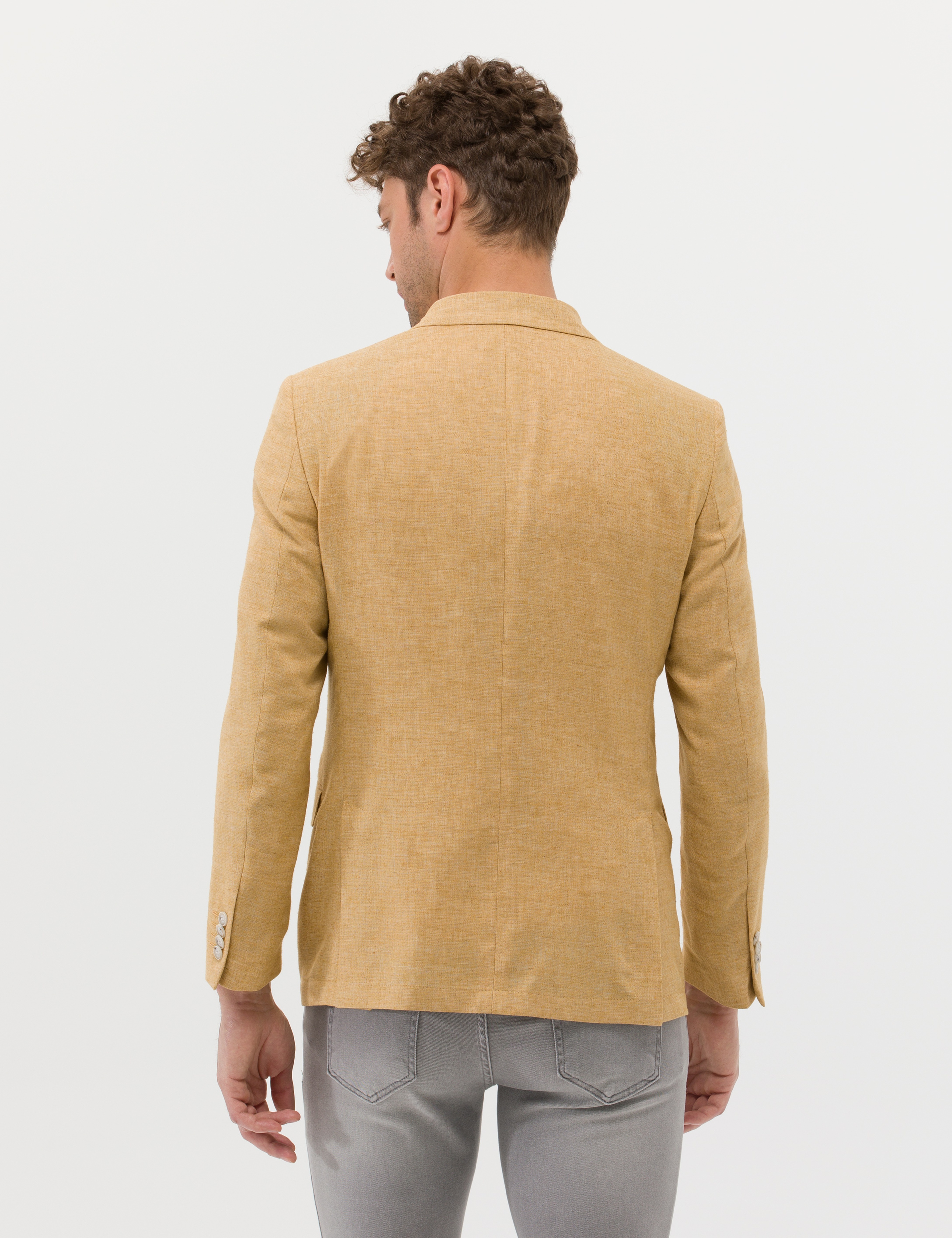 Sarı Ekstra Slim Fit Keten Karışımlı Blazer Ceket - Image 5