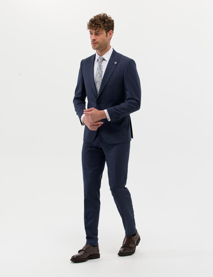 Lacivert Çizgili Spor Takım Elbise