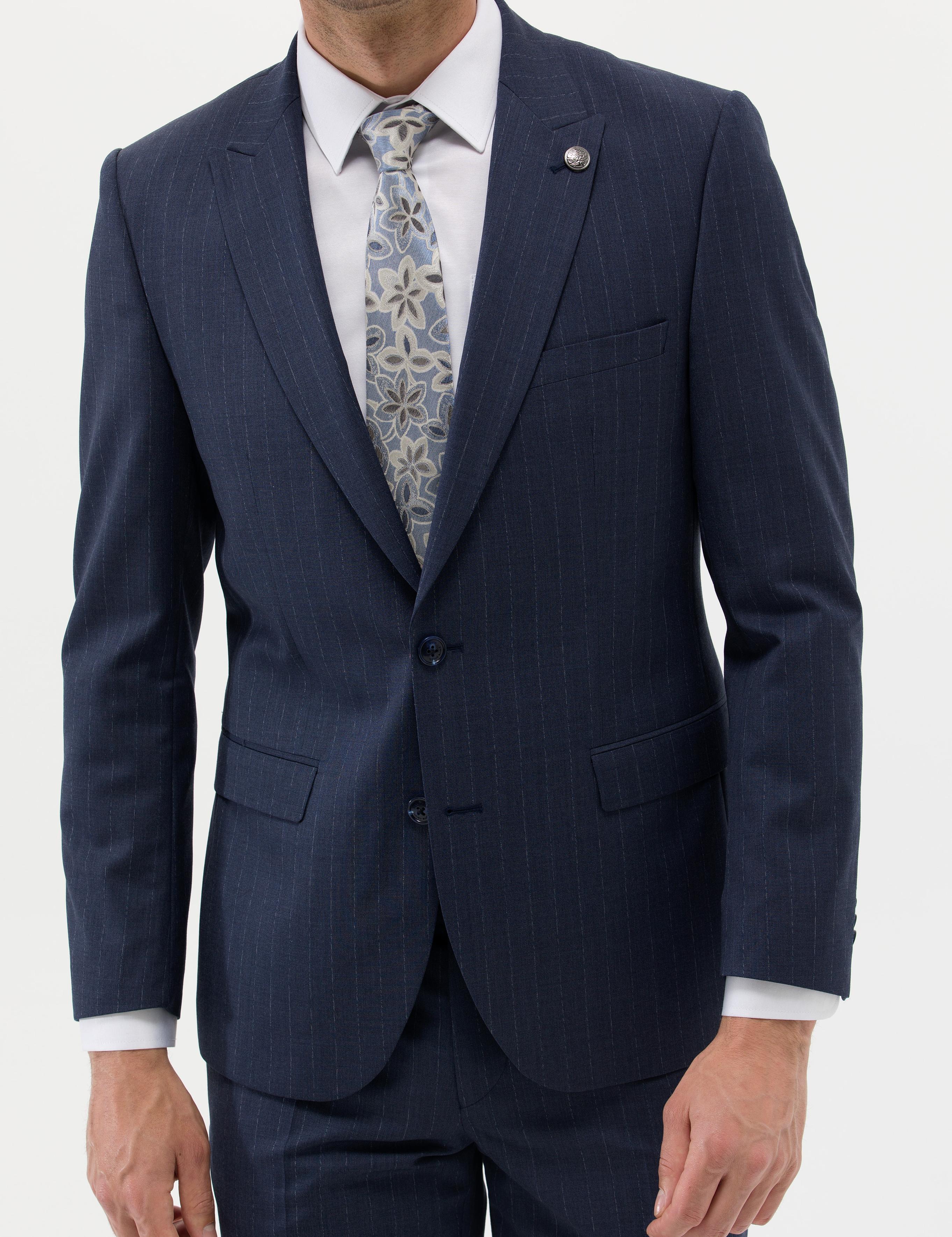 Lacivert Çizgili Spor Takım Elbise