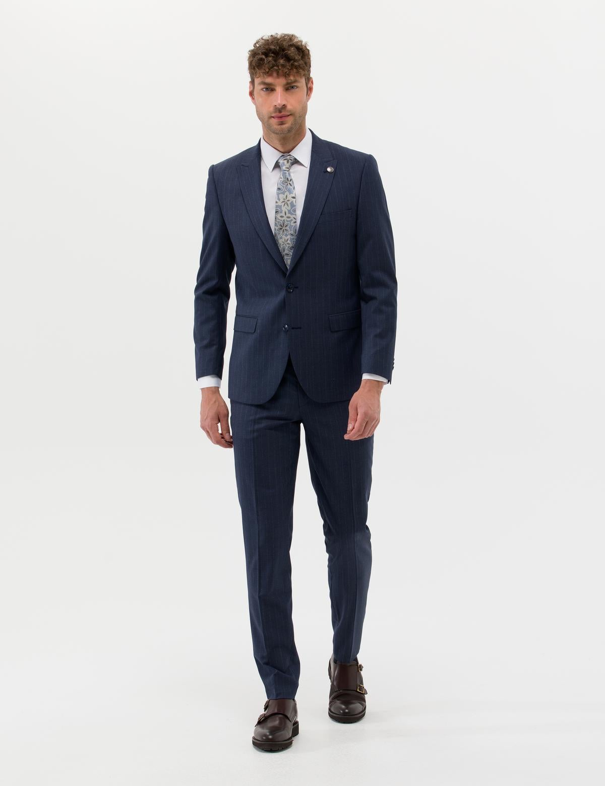 Lacivert Çizgili Spor Takım Elbise