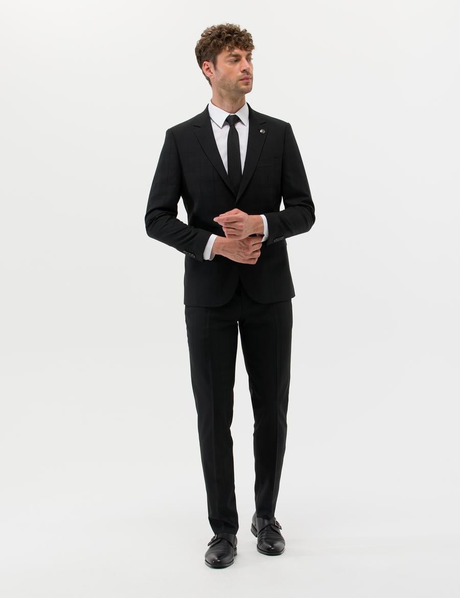 Ekose Ekstra Slim Fit Siyah Takım Elbise