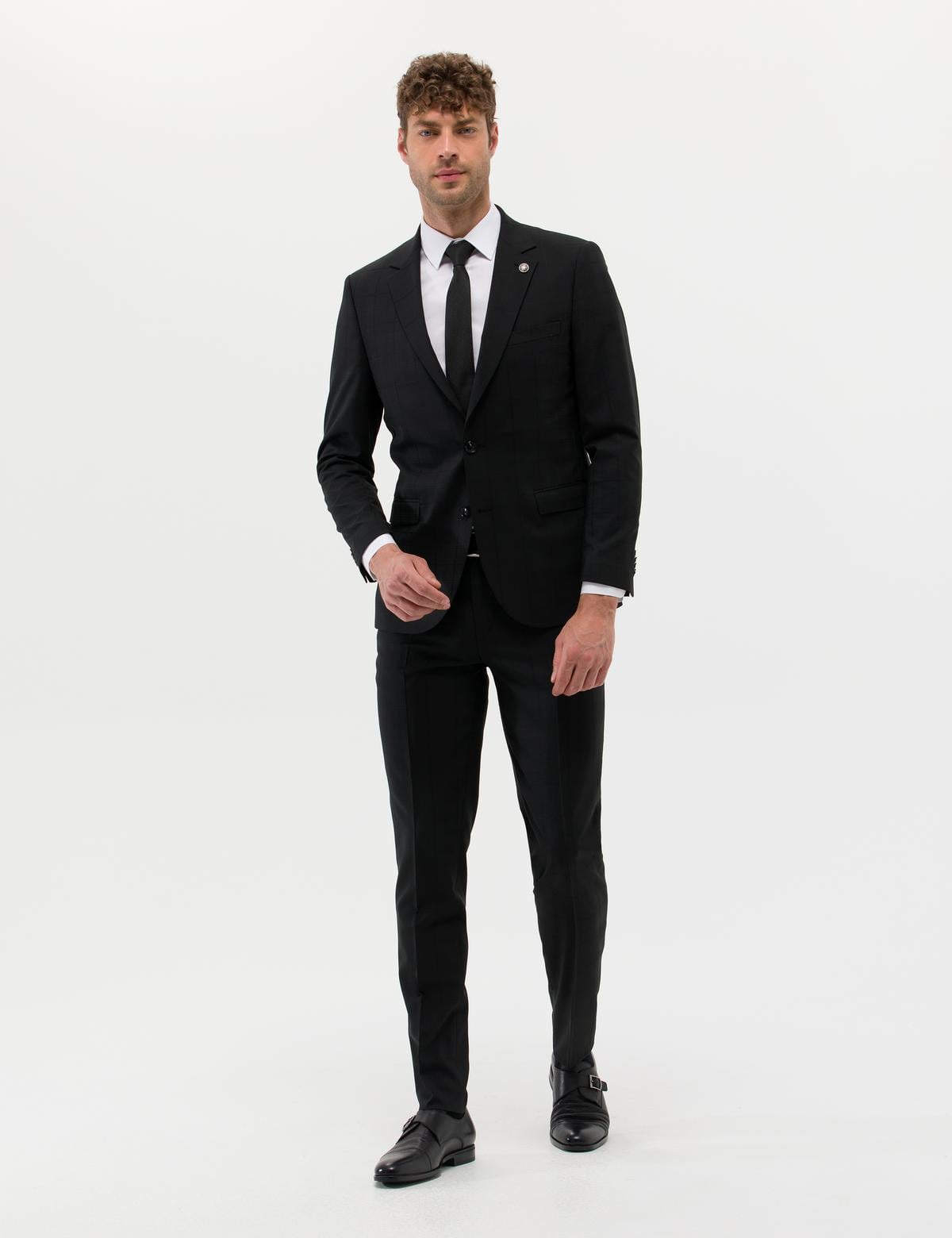 Ekose Ekstra Slim Fit Siyah Takım Elbise - 50264959005