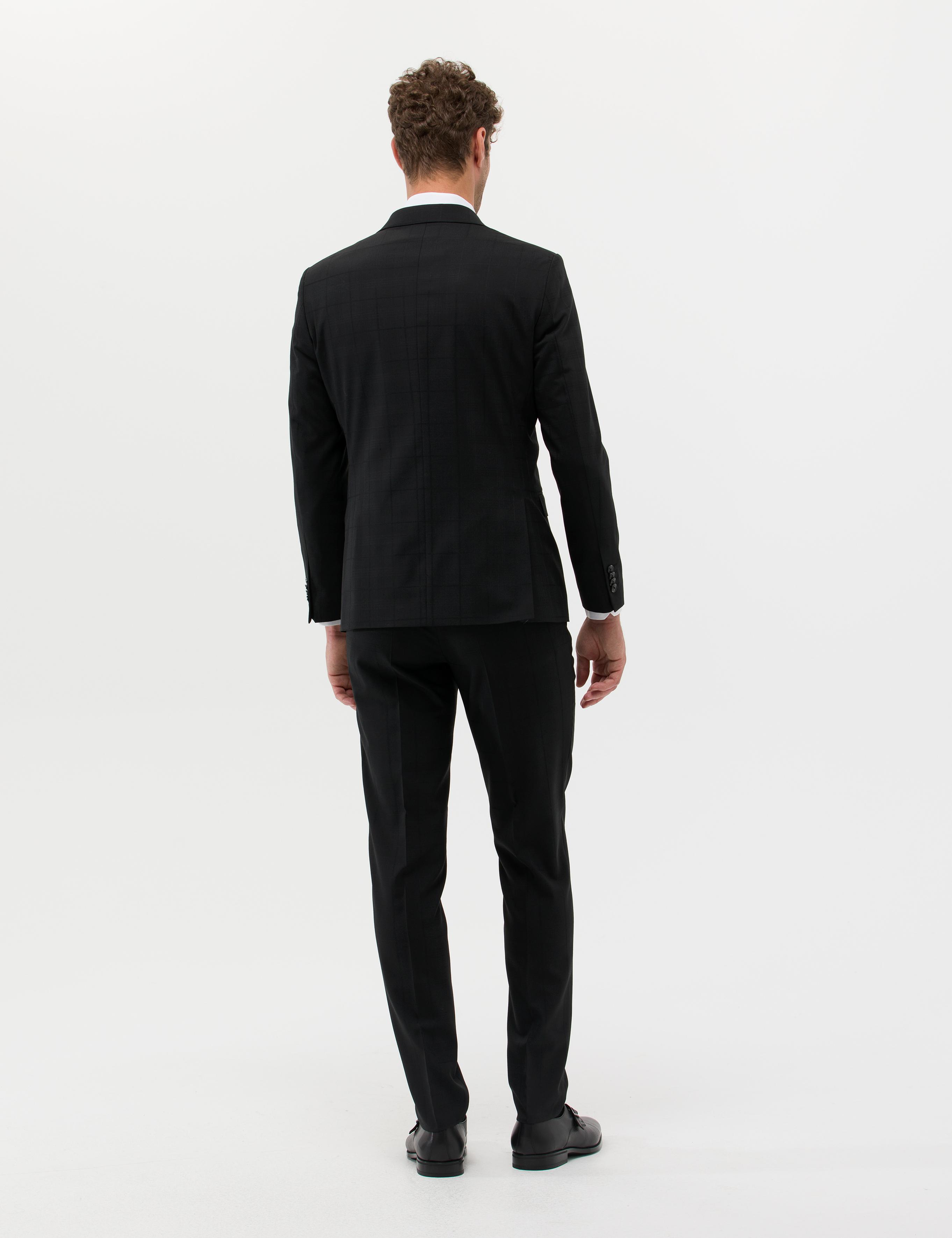 Ekose Ekstra Slim Fit Siyah Takım Elbise