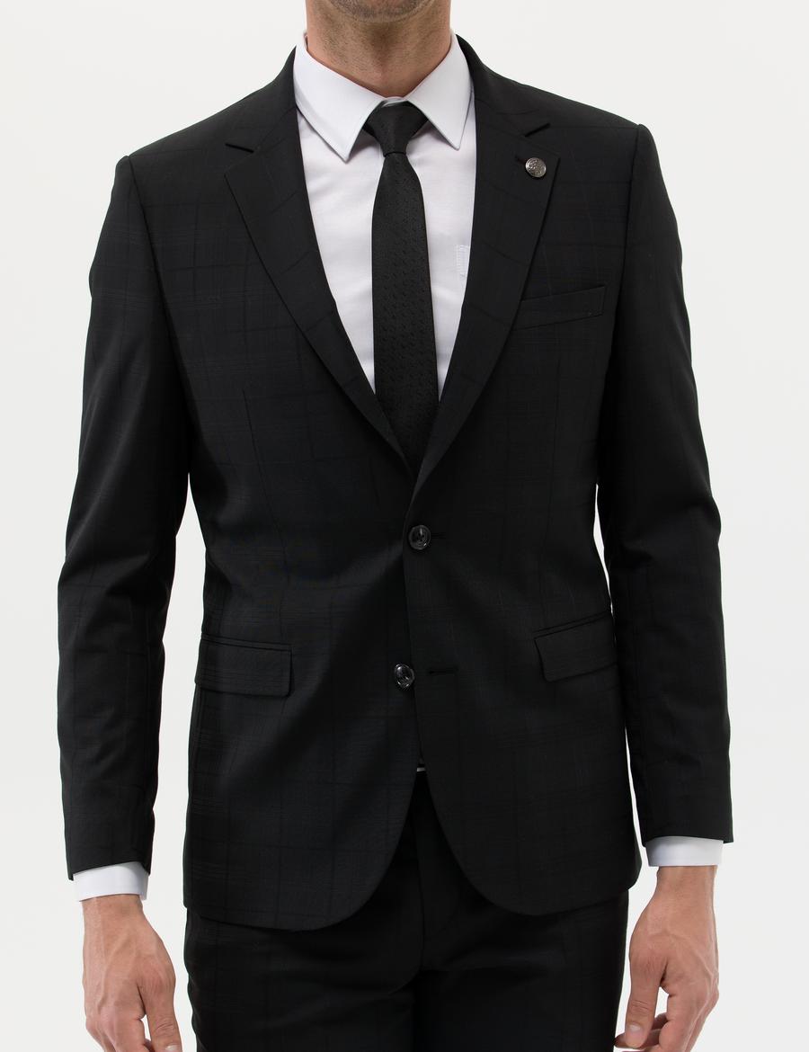 Ekose Ekstra Slim Fit Siyah Takım Elbise