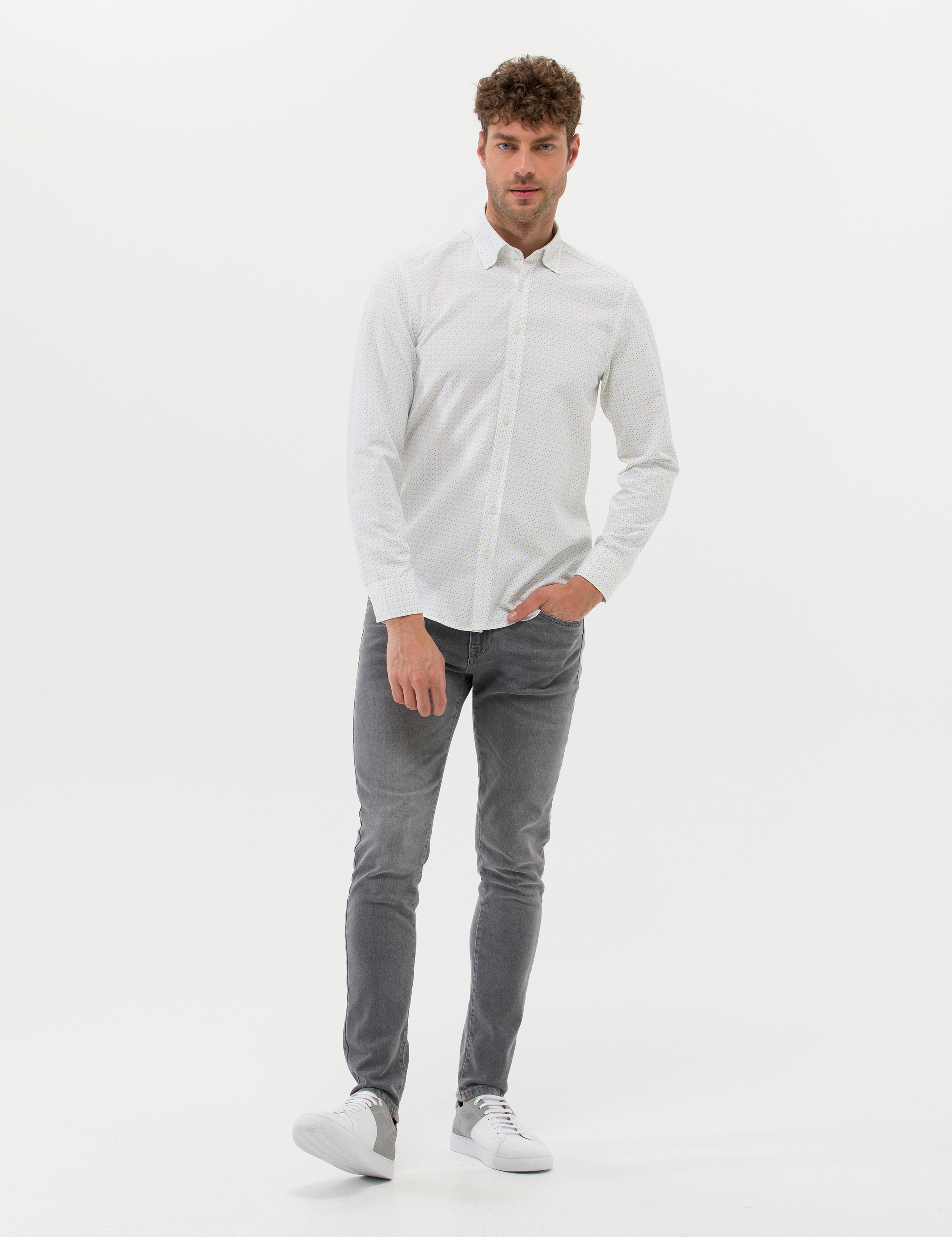 Haki Slim Fit Uzun Kollu Gömlek - Image 4