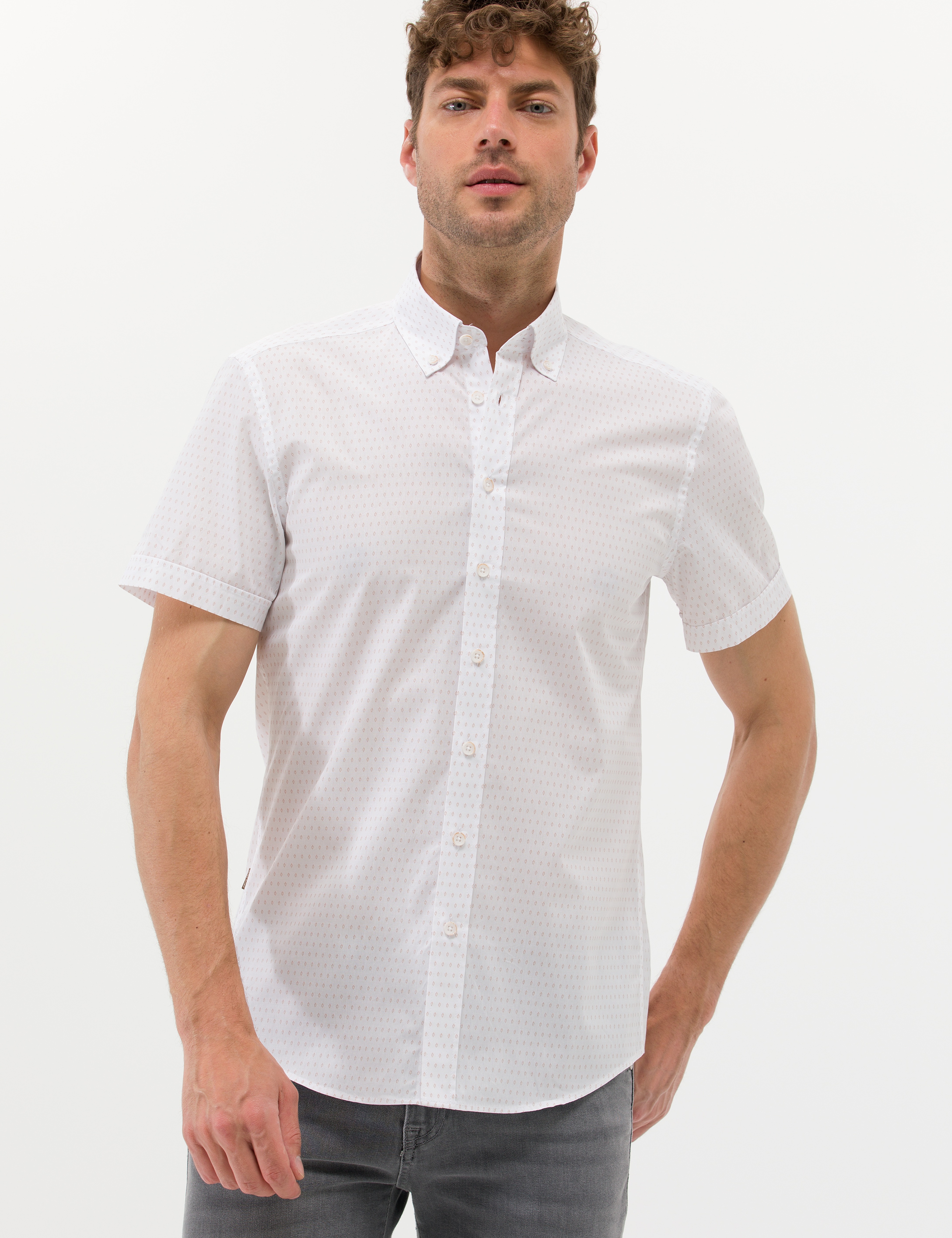 Bej Slim Fit Kısa Kollu Gömlek