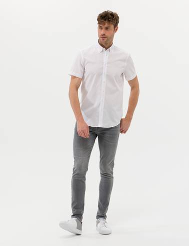 Bej Slim Fit Kısa Kollu Gömlek