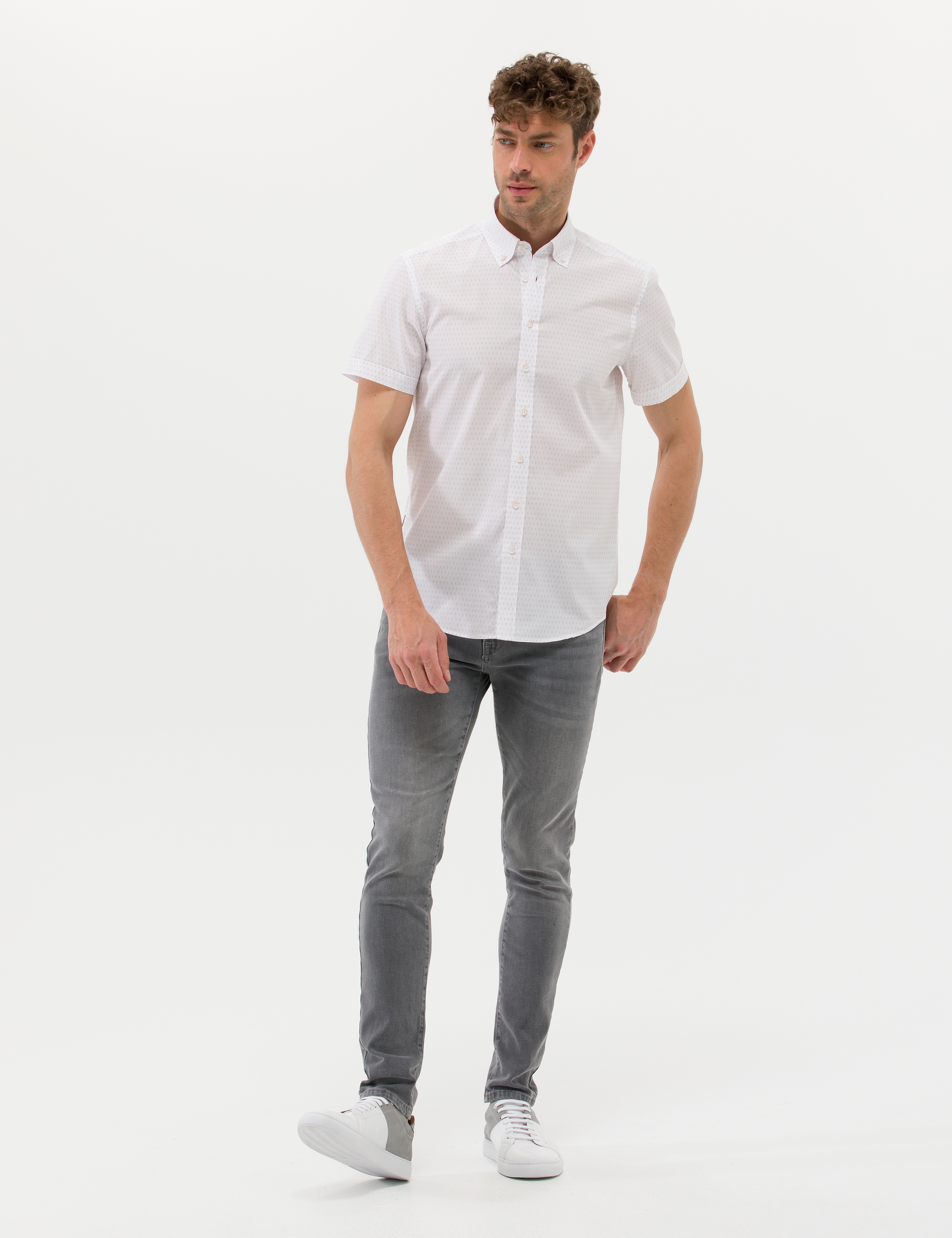 Bej Slim Fit Kısa Kollu Gömlek