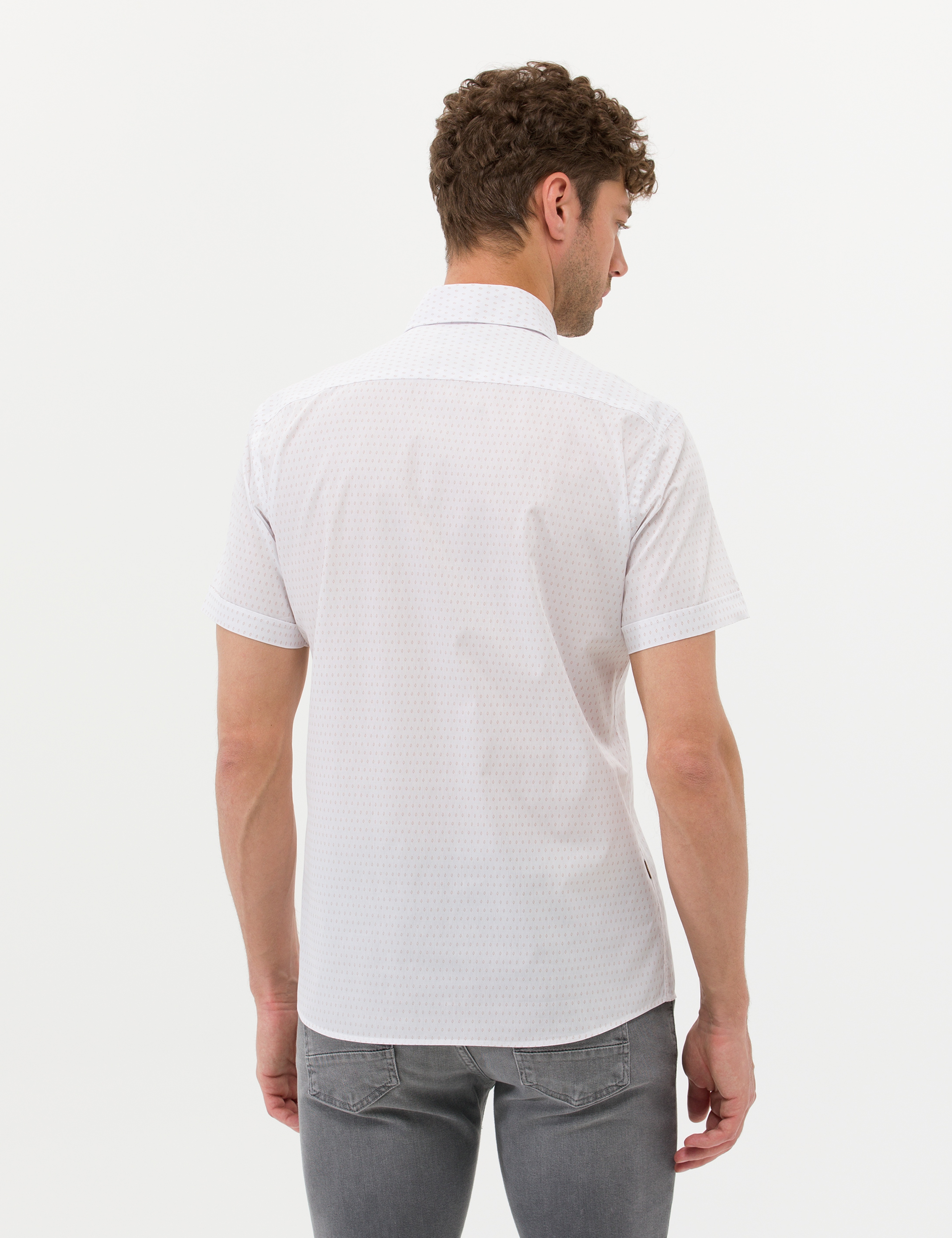 Bej Slim Fit Kısa Kollu Gömlek
