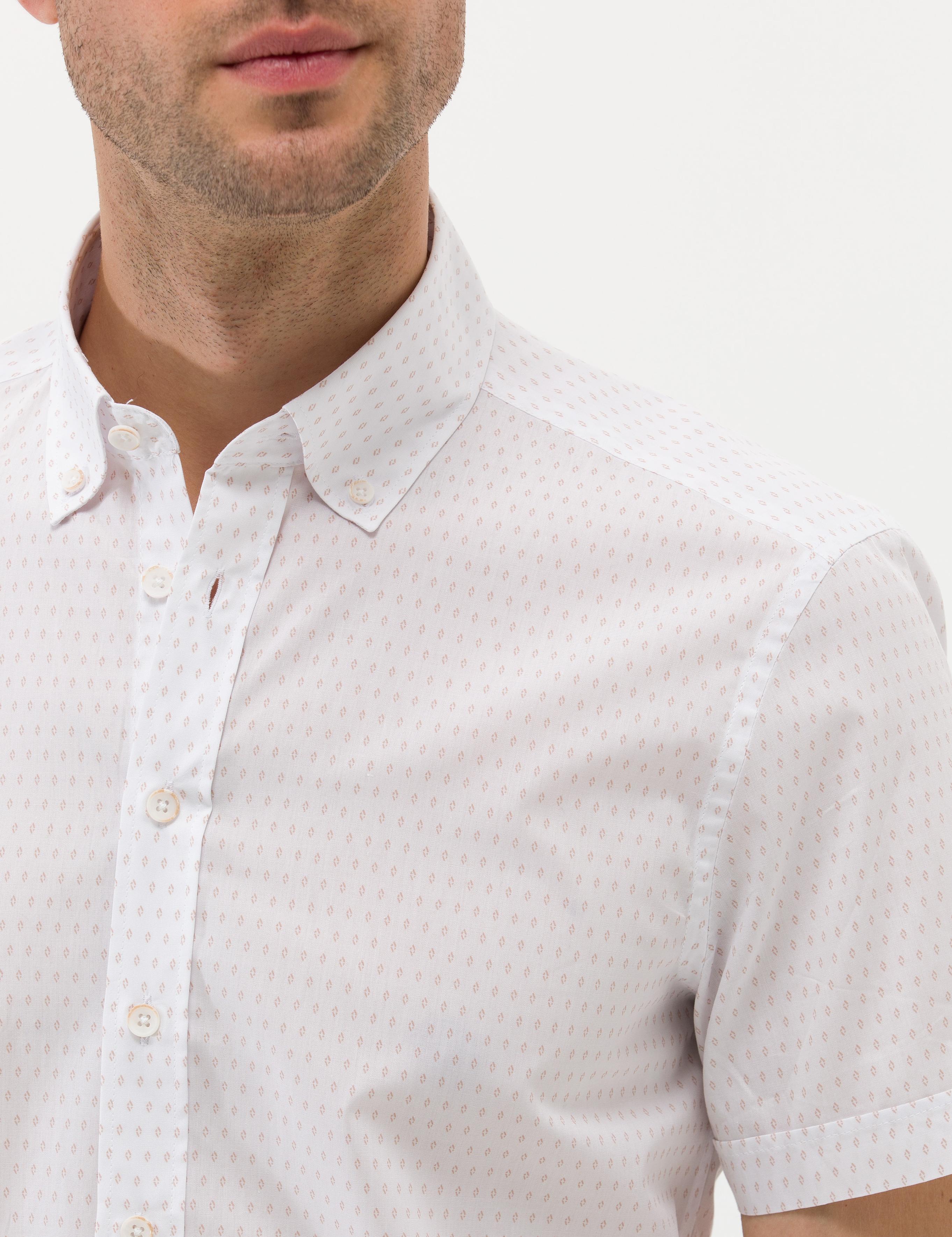 Bej Slim Fit Kısa Kollu Gömlek