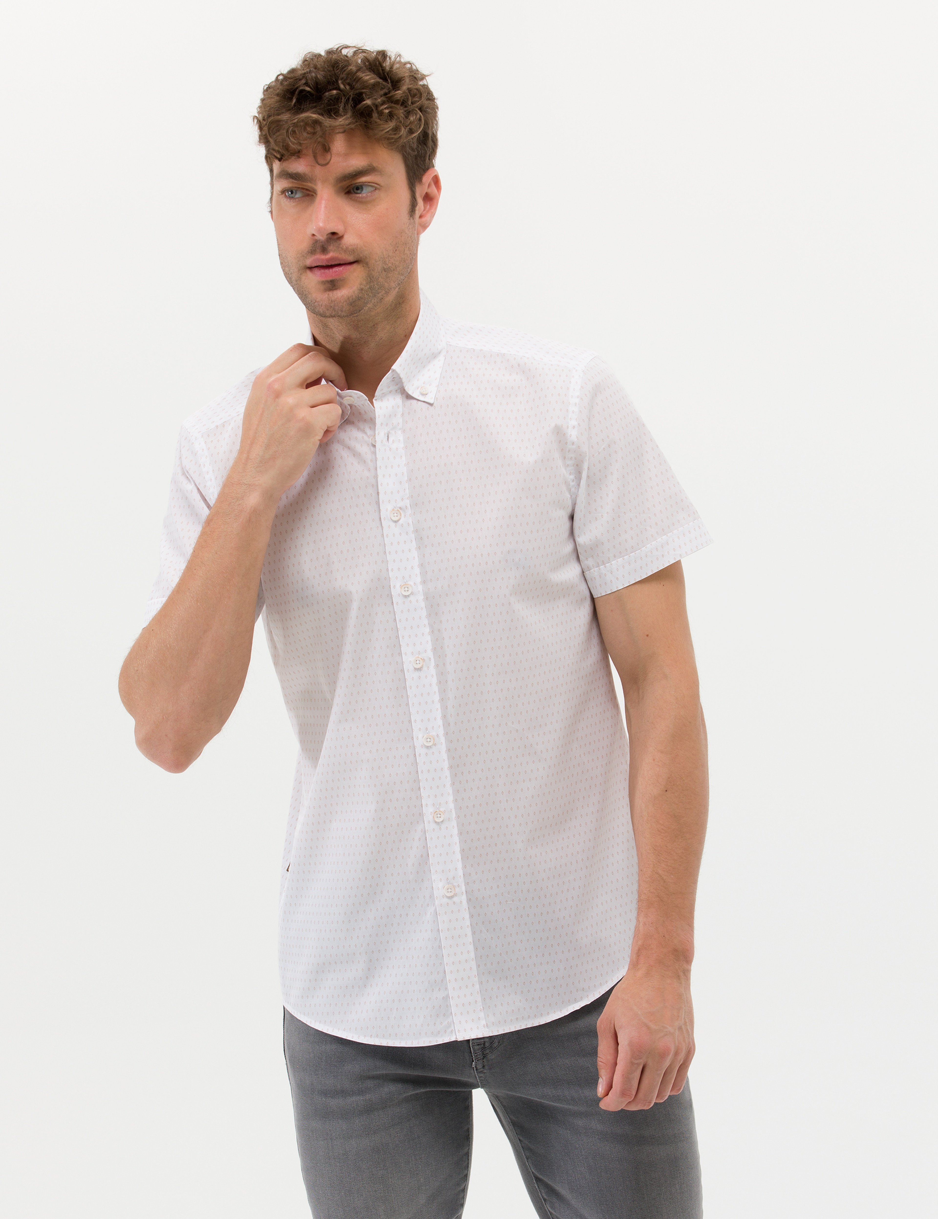 Bej Slim Fit Kısa Kollu Gömlek - Image 3