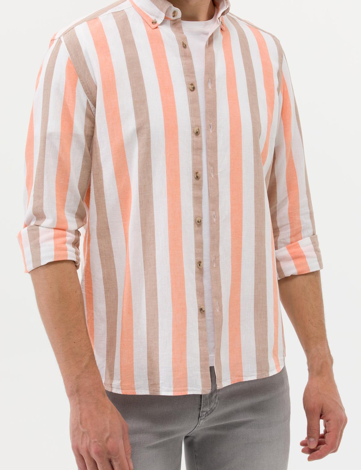 Pembe Keten Karışımlı Regular Fit Uzun Kollu Gömlek - 50269434024