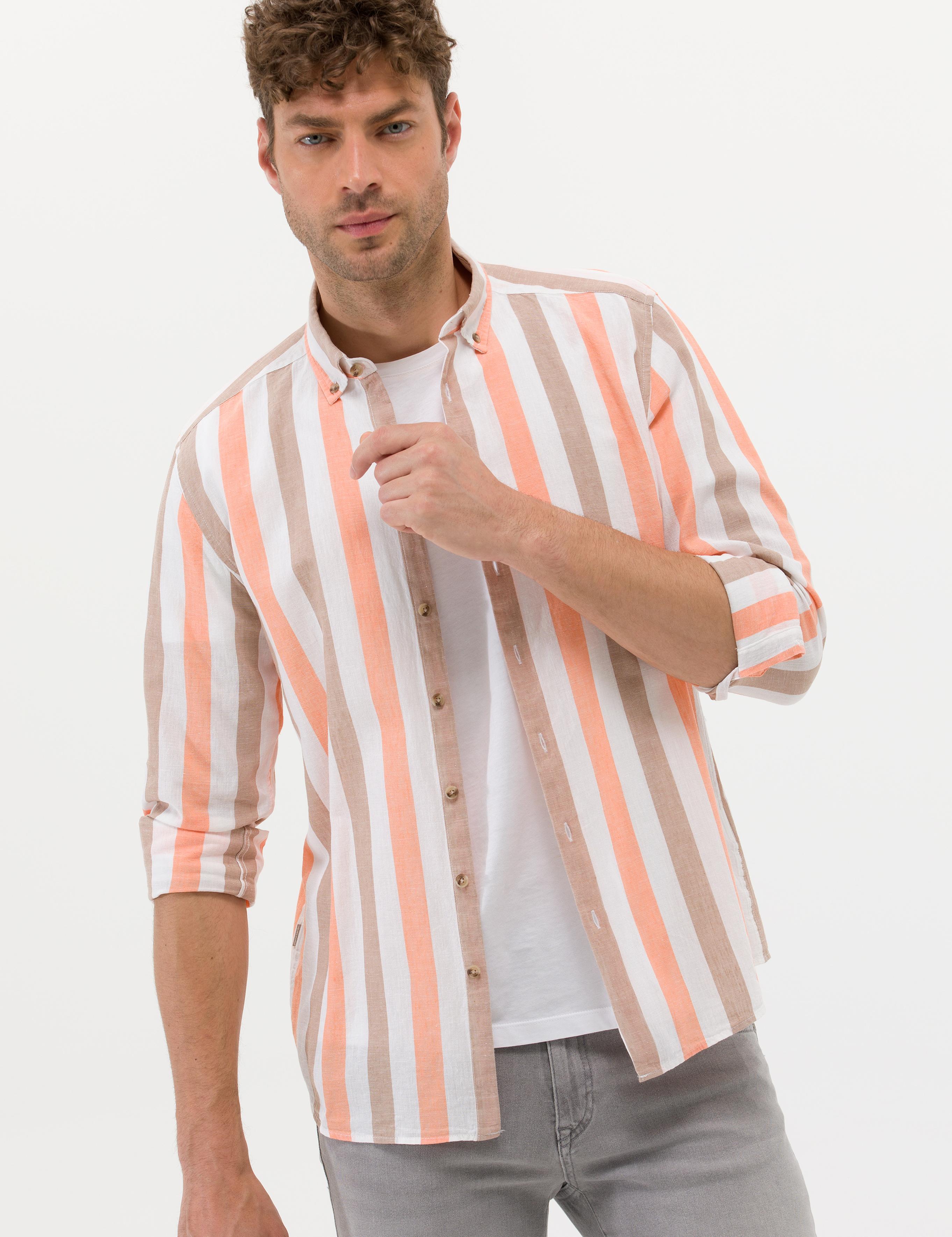 Pembe Keten Karışımlı Regular Fit Uzun Kollu Gömlek