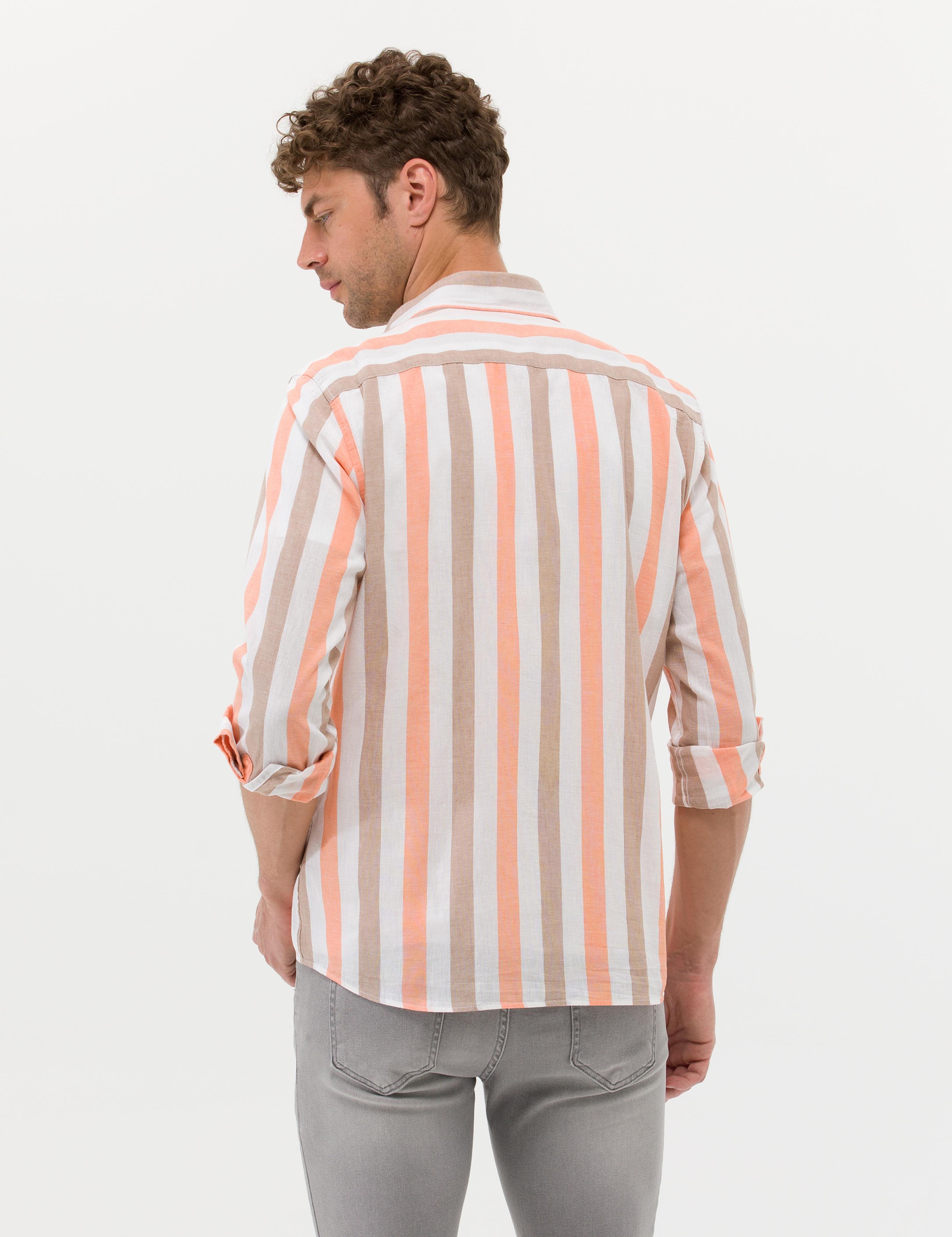 Pembe Keten Karışımlı Regular Fit Uzun Kollu Gömlek