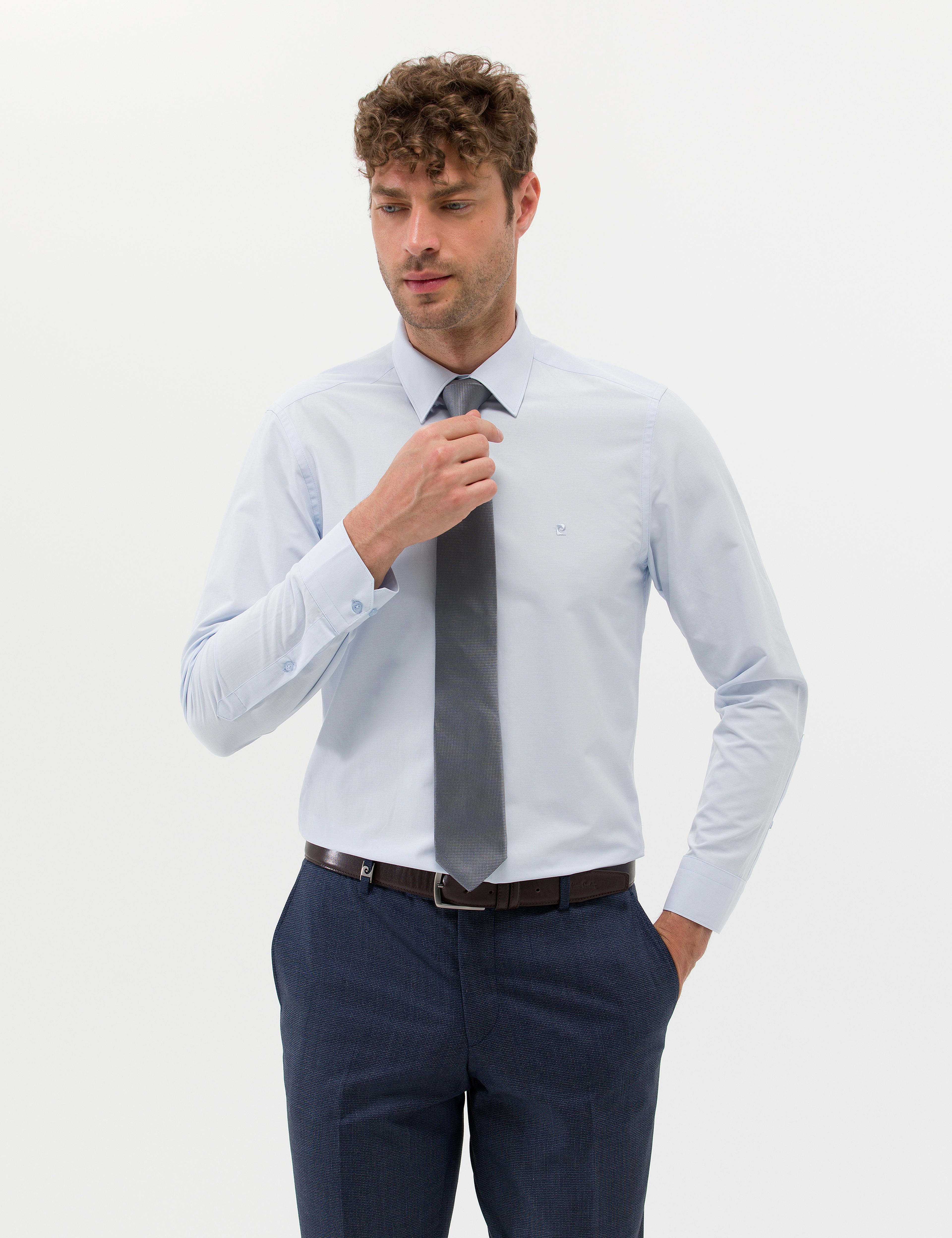 Açık Mavi Slim Fit Uzun Kollu Basic Gömlek - Image 2