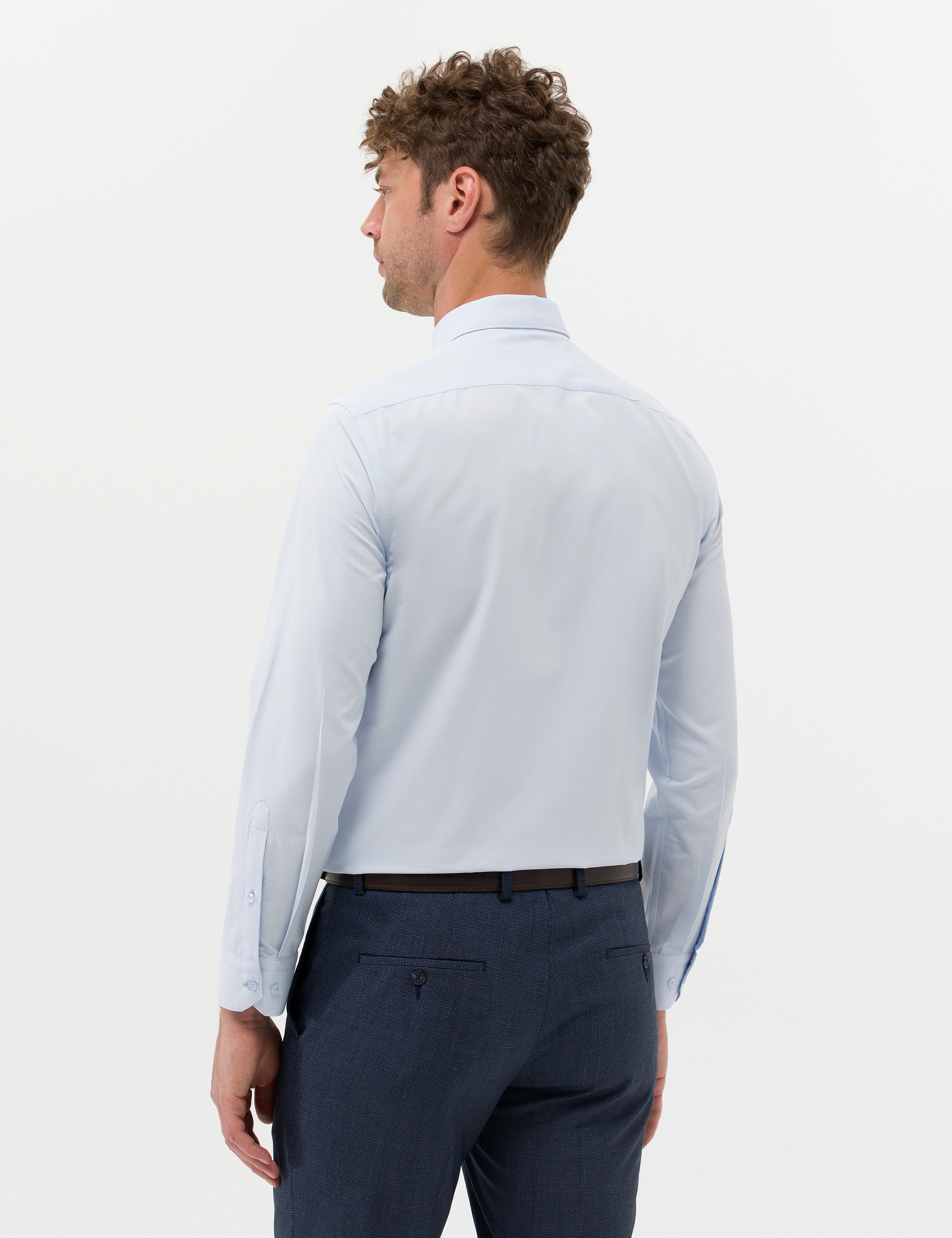 Açık Mavi Slim Fit Uzun Kollu Basic Gömlek - Image 5