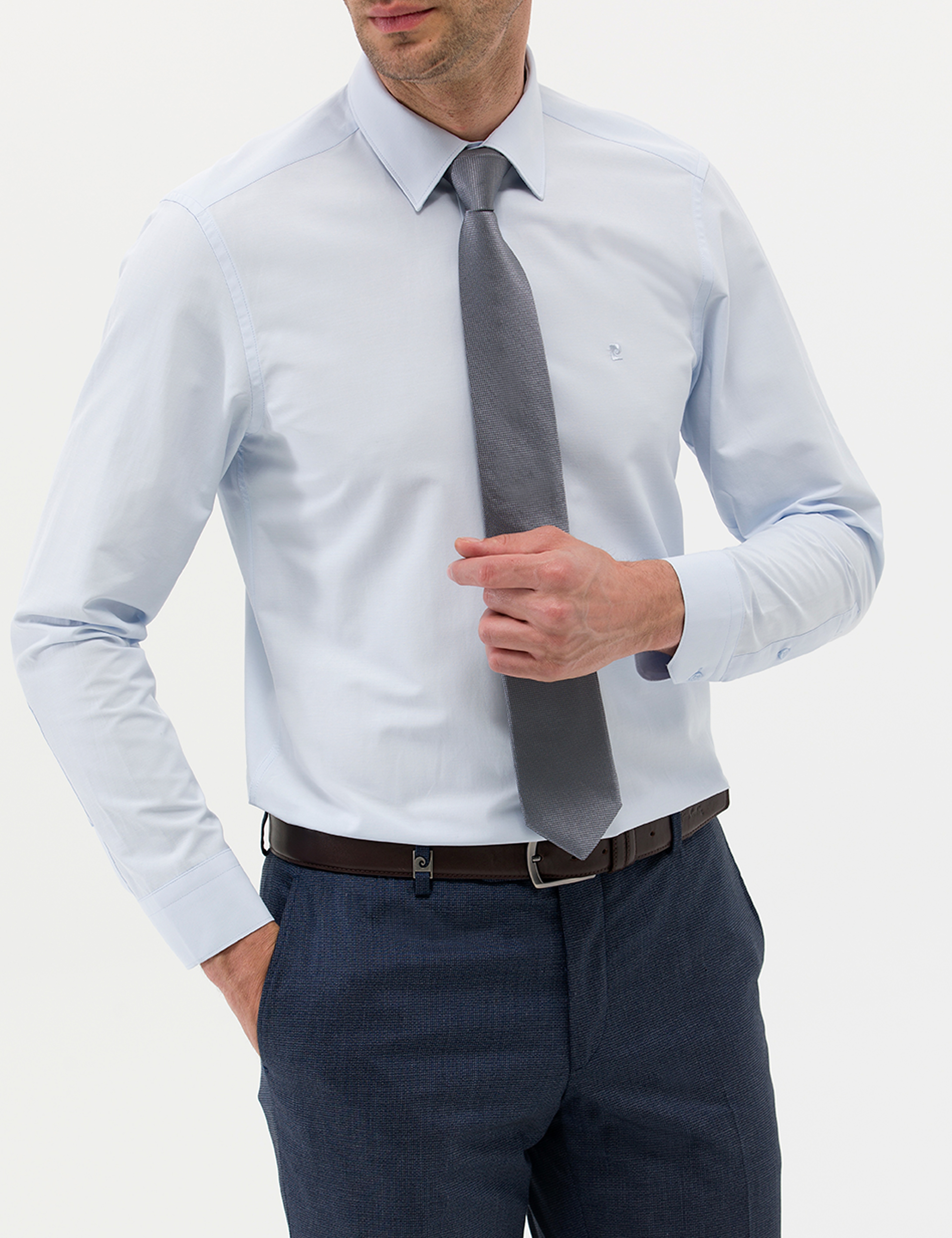 Açık Mavi Slim Fit Uzun Kollu Basic Gömlek