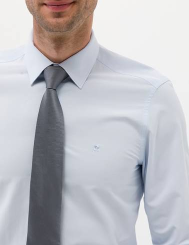 Açık Mavi Slim Fit Uzun Kollu Basic Gömlek
