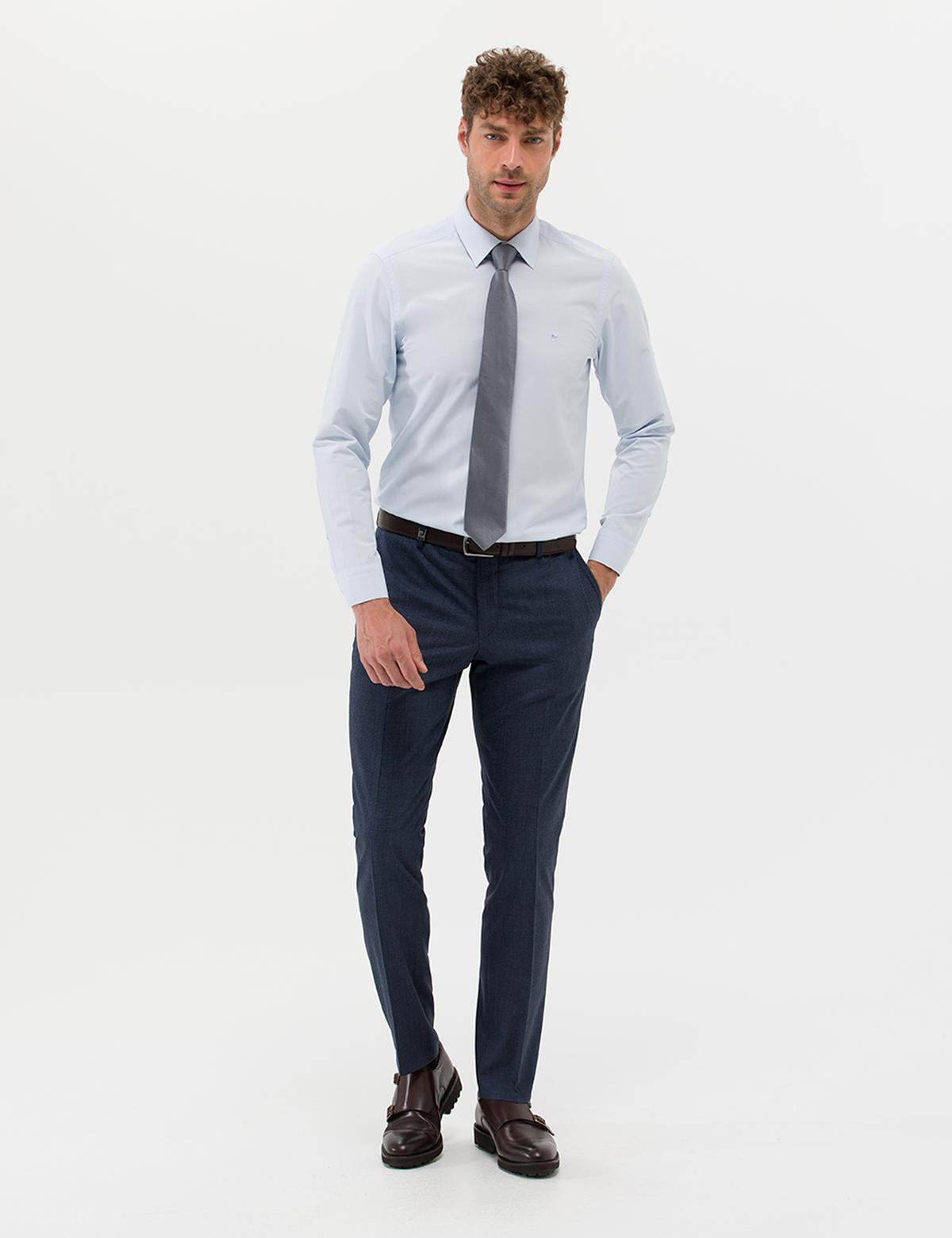 Açık Mavi Slim Fit Uzun Kollu Basic Gömlek - 50277786007