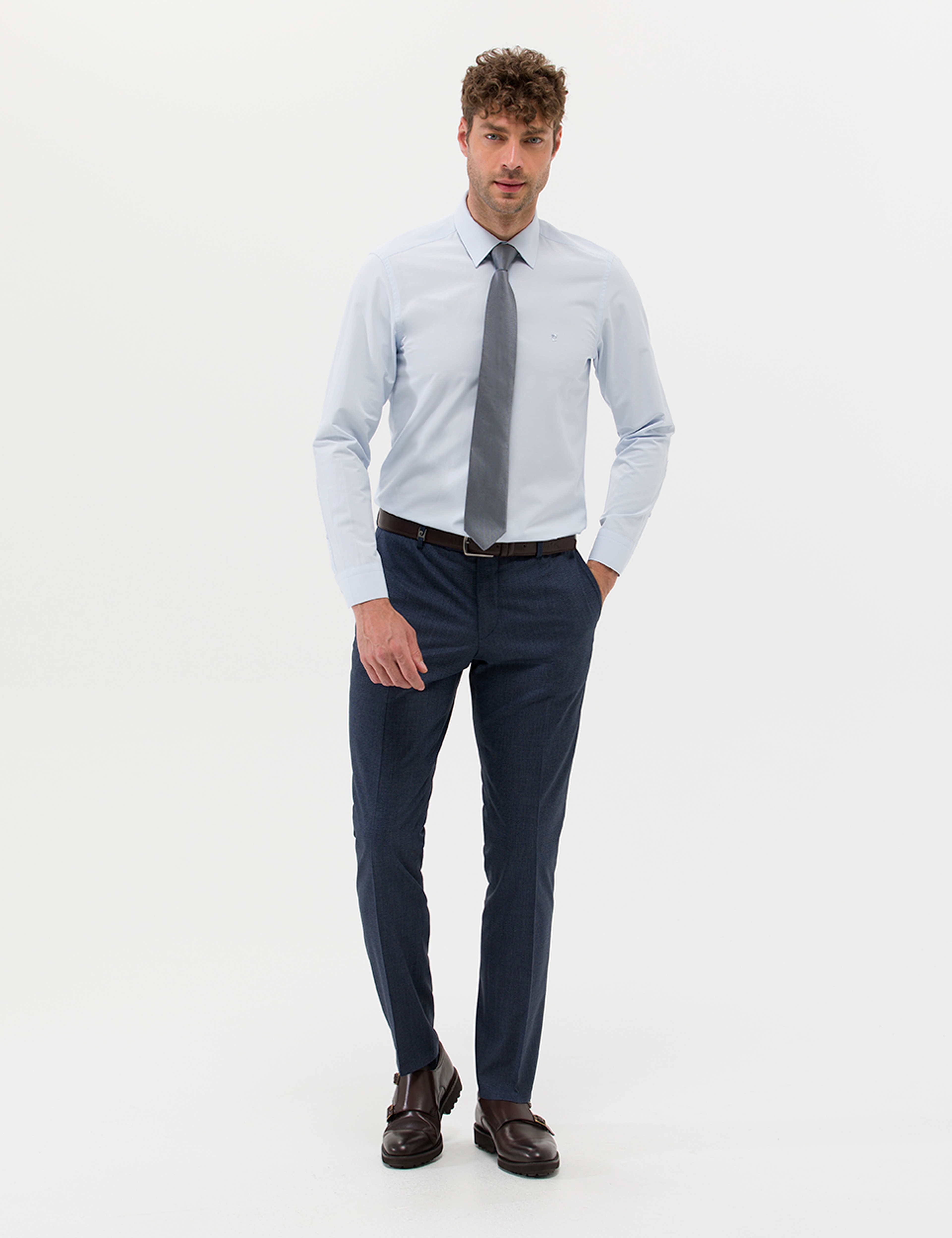 Açık Mavi Slim Fit Uzun Kollu Basic Gömlek - Image 4